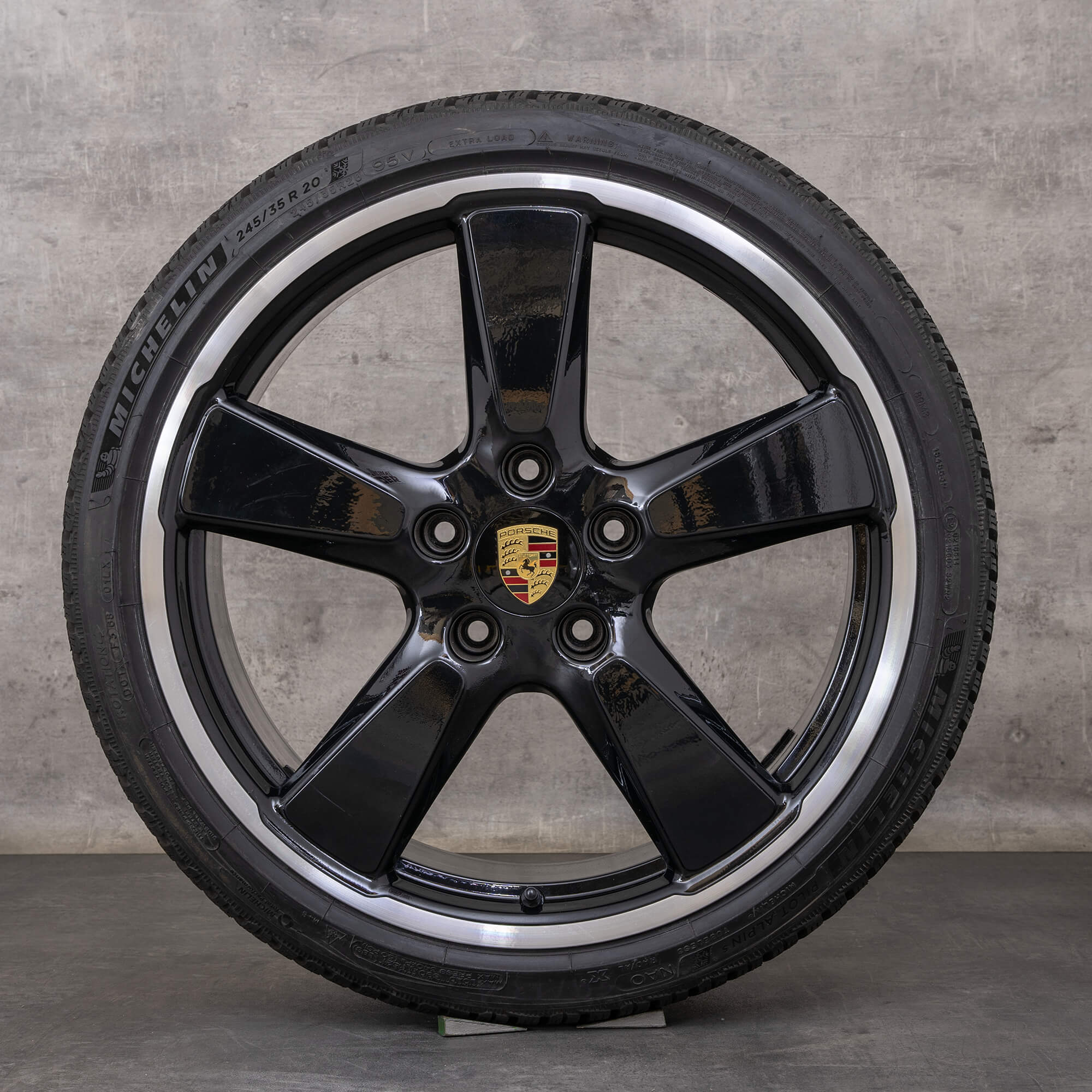 Original 20palcové letní kola Porsche 991 I Turbo S Fuchs Sport Classic 99136216241 99136216742 černé lesklé soustružené.