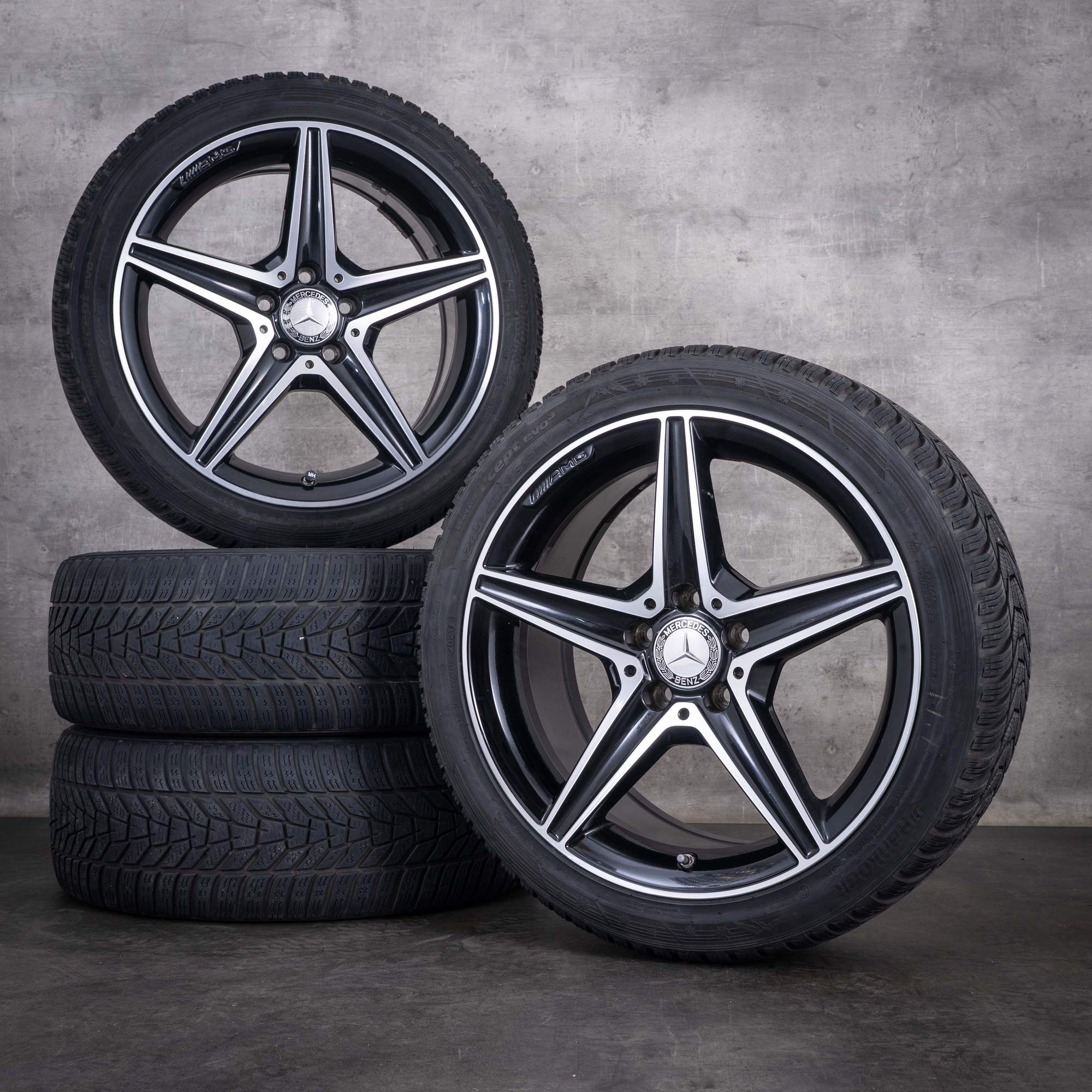 Jante originale Mercedes-Benz Clasa C AMG de iarnă 18 inci W205 S205 C205 A205 coduri A2054011100 A2054011200 diamantate în negru