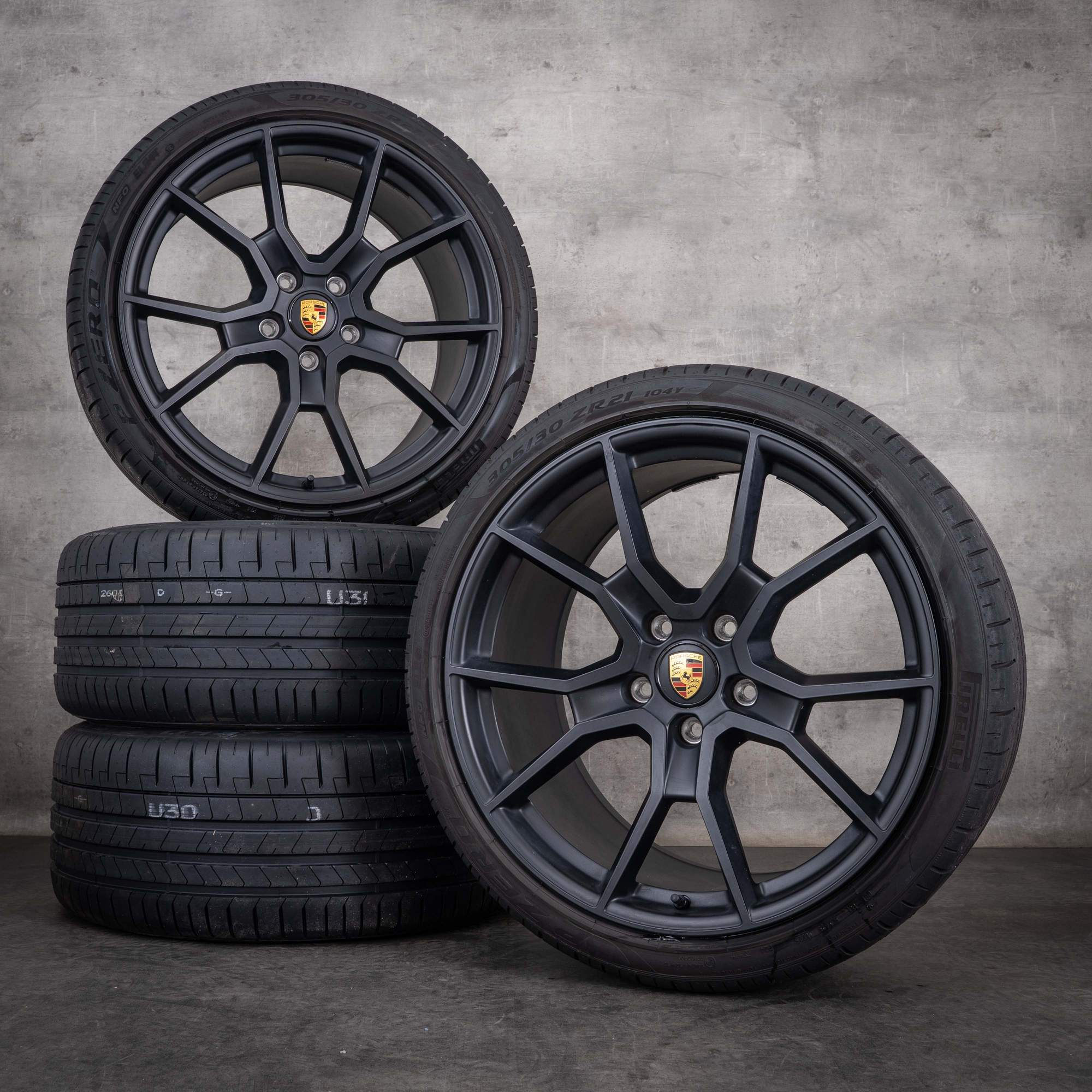 Orijinal Porsche Taycan Jantlar 21 inç 9J1 I & II Yaz Jant Lastikleri 9J1601025BC 9J1601025BD mat siyah