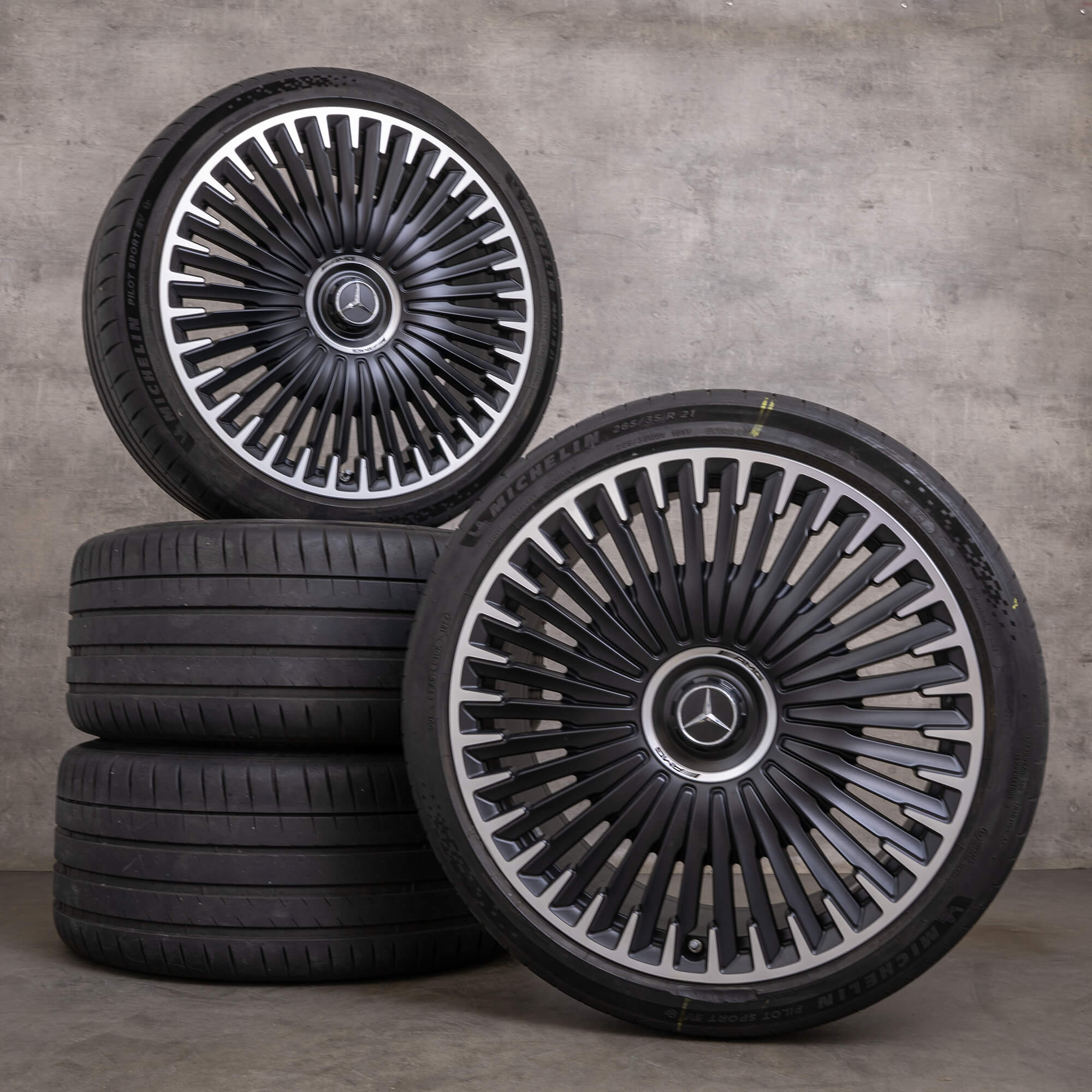 Originele Mercedes Benz EQE 43 53 AMG velgen 21 inch V295 zomerwielen A2954013100 A2954013200 zwart mat glanzend gedraaid