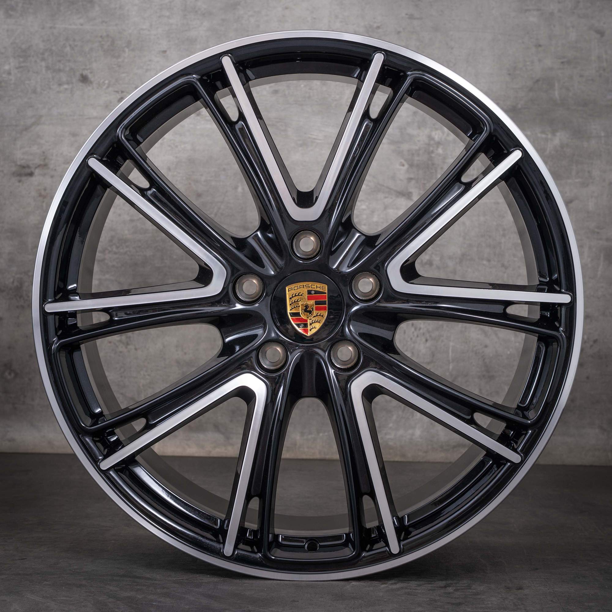 Originale Porsche Panamera-fælge 21 tommer 971 Exclusiv Design 971601025M 971601025N sort, diamond cut NY