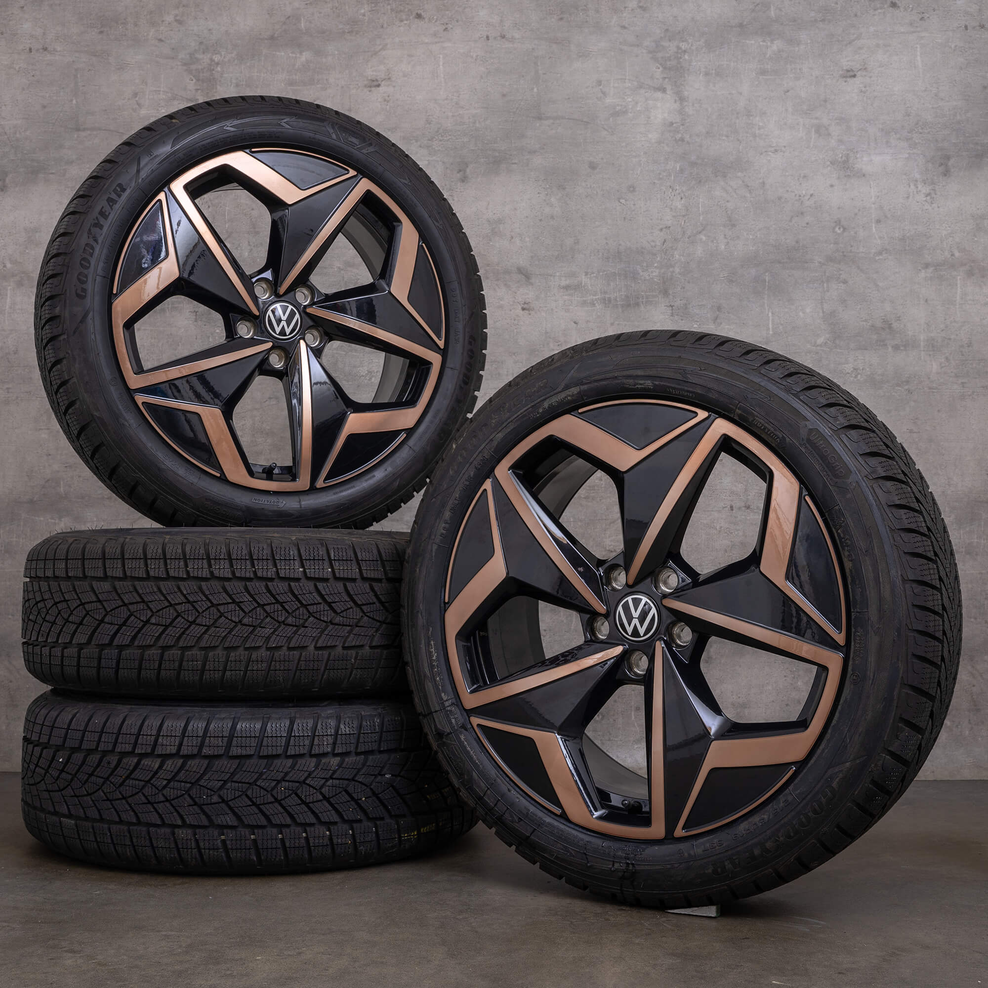 Originale VW ID.3 vinterhjul 19-tommers E1 felger Andoya 10A601025J svart bronse polert
