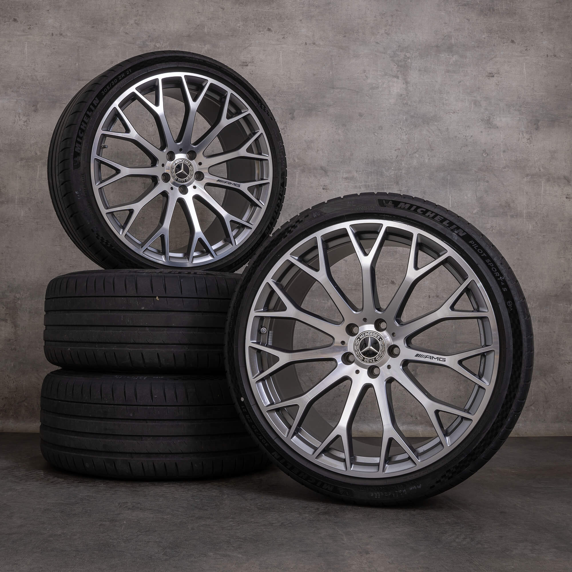 Alkuperäiset Mercedes Benz SL 43 55 63 AMG talvirenkaat 21 tuuman R232 4 Matic S E Performance vanteet A2324012700 A2324012800 himalajanharmaa Kiillotettu