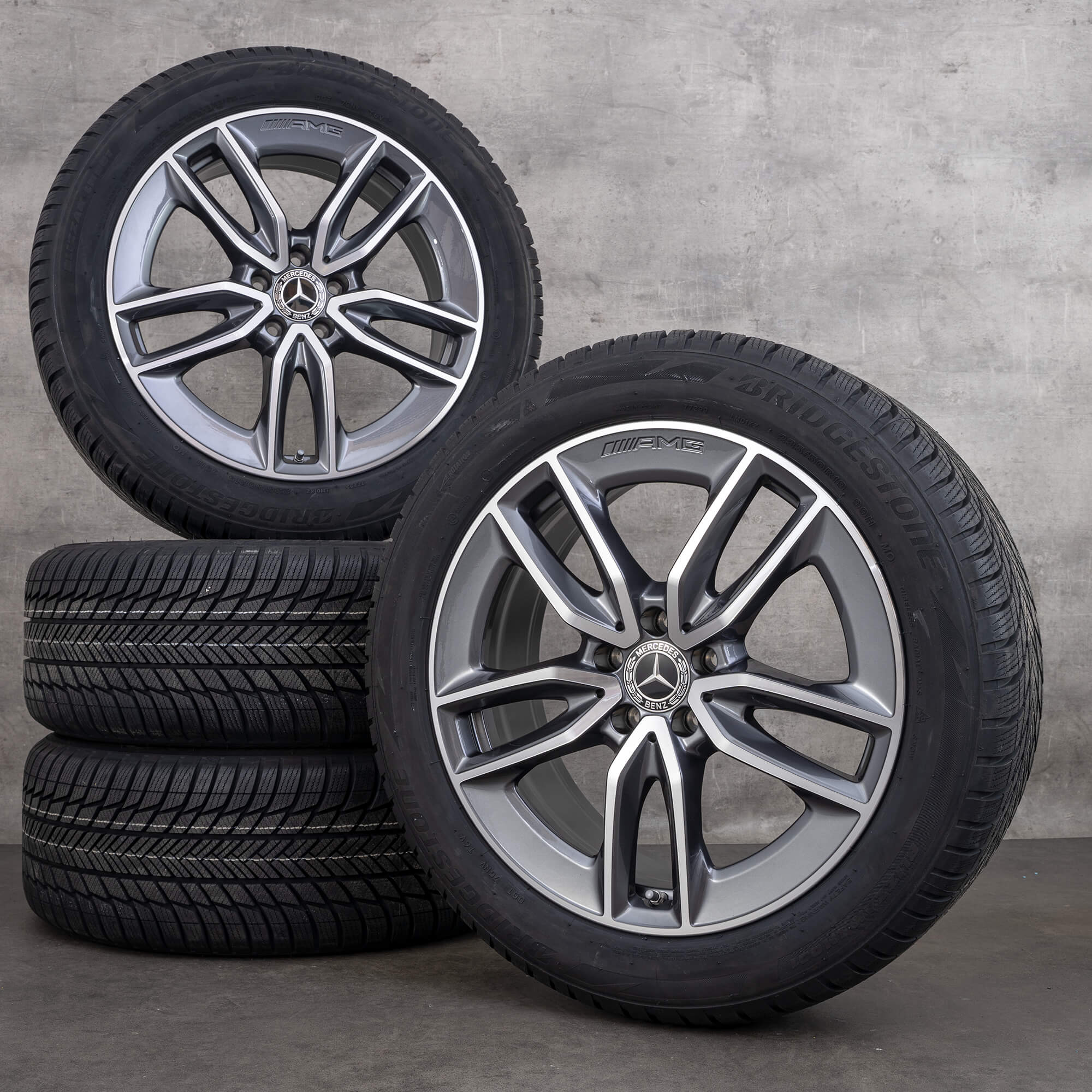 Oryginalne koła zimowe do Mercedes-Benz GLA GLB 35 45 & S AMG 19 cali felgi H247 X247 nr kat. A2474011800 kolor himalaya grey z efektem diamond cut