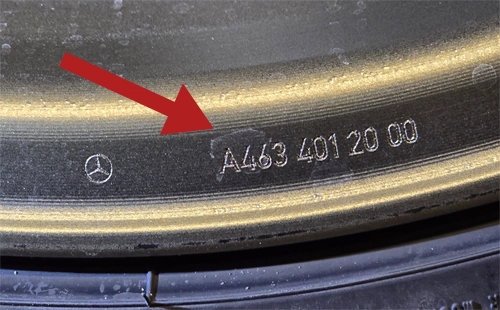 Mercedes AMG G Klasse Felge mit sichtbarer Teilenummer A4634012000