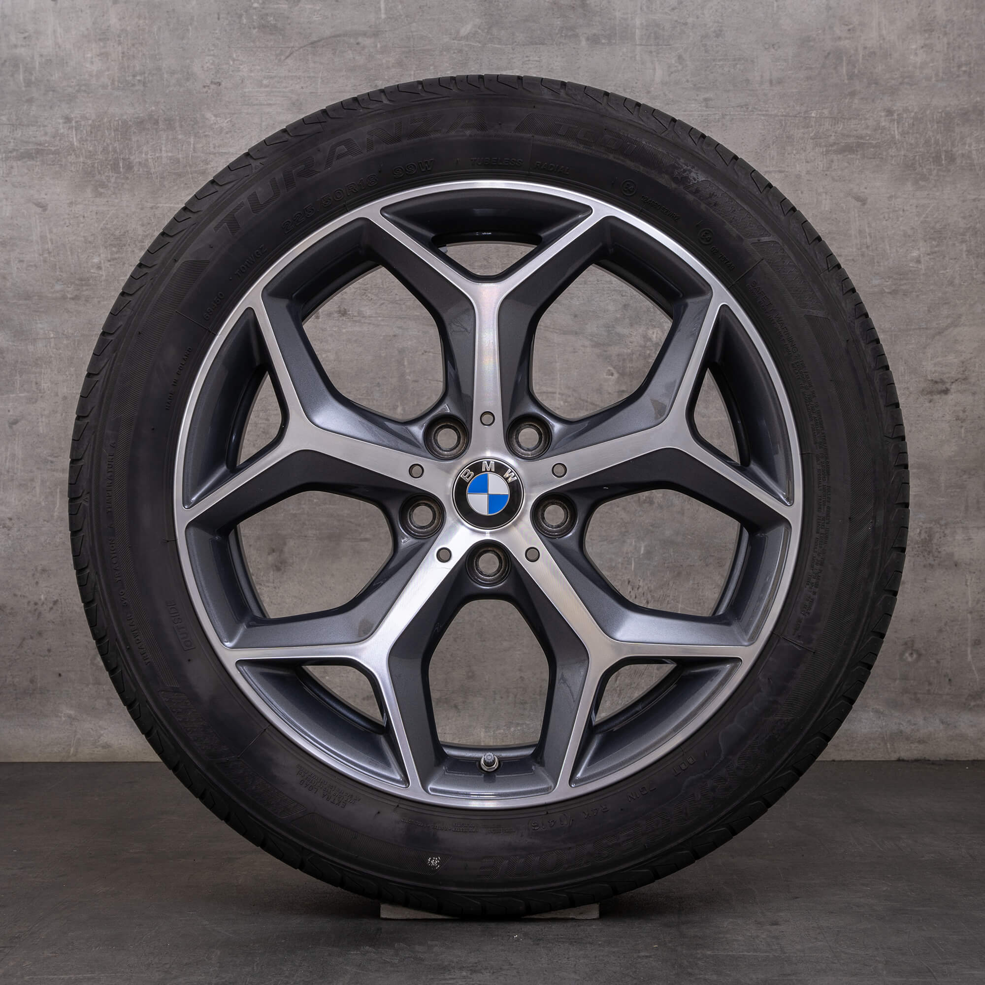 Originale BMW X1 X2 sommerhjul 18 tommers F48 F39 felger styling 569 6856070 orbit grå blank dreid