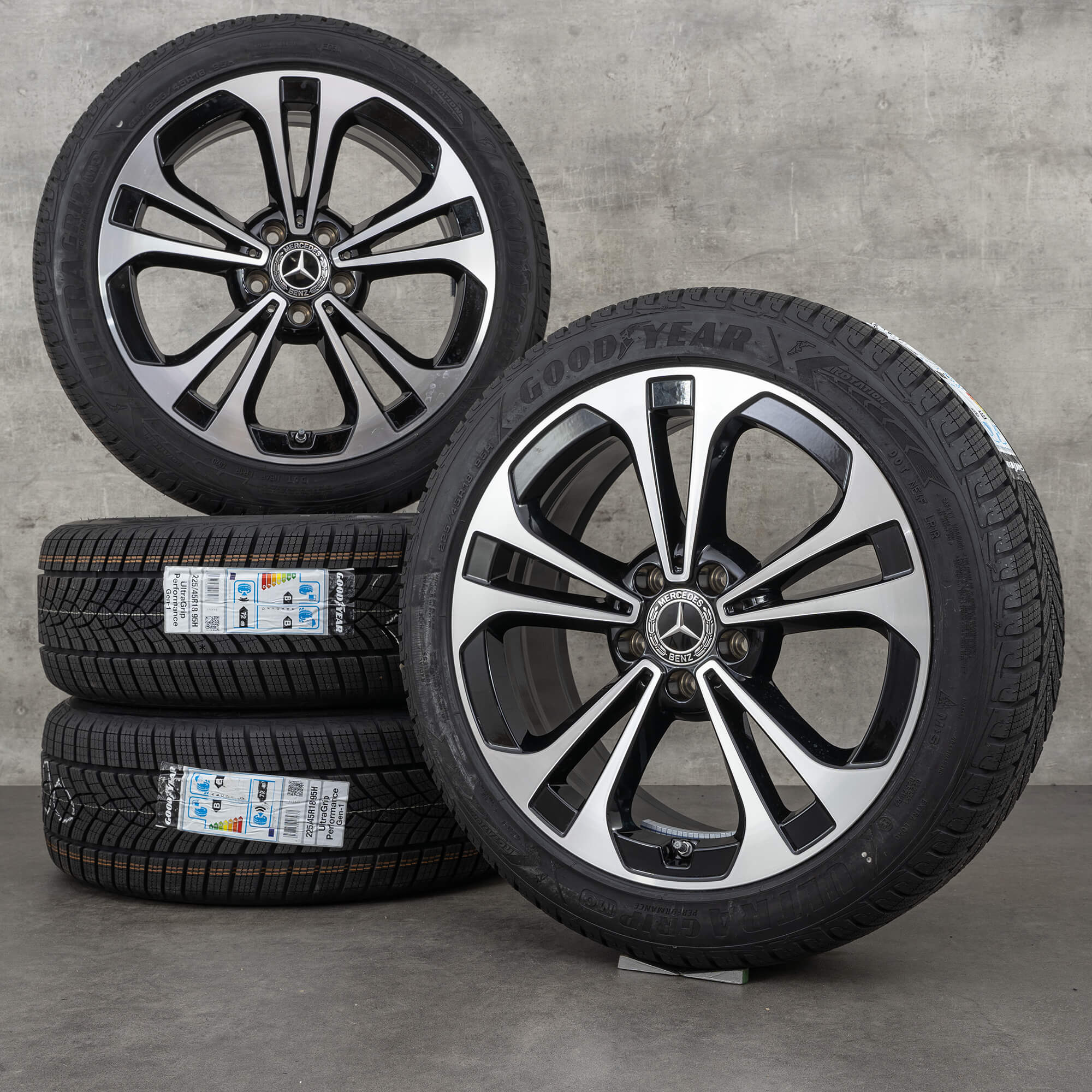 Alkuperäiset Mercedes Benz C-sarjan talvirenkaat 18 tuuman W206 S206 vanteet A2064016200 musta kiillotettu