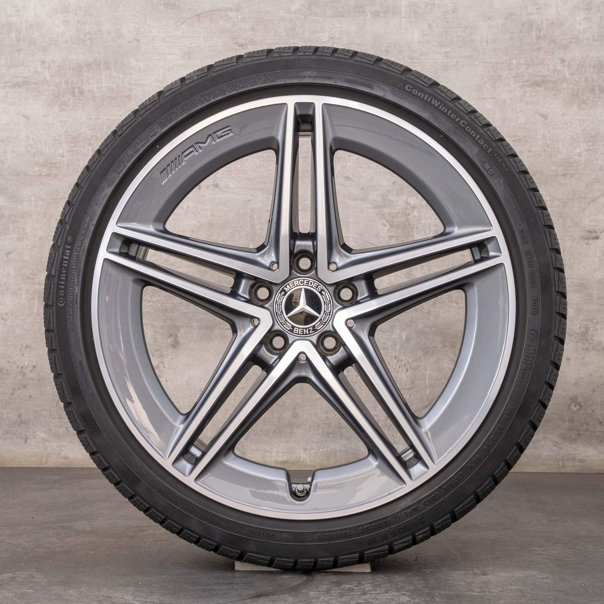 Oryginał Mercedes Benz Klasa C63 i S AMG koła zimowe 19 cali W205 S205 Felgi A2054010501 A2054010601 himalaya szary polerowane