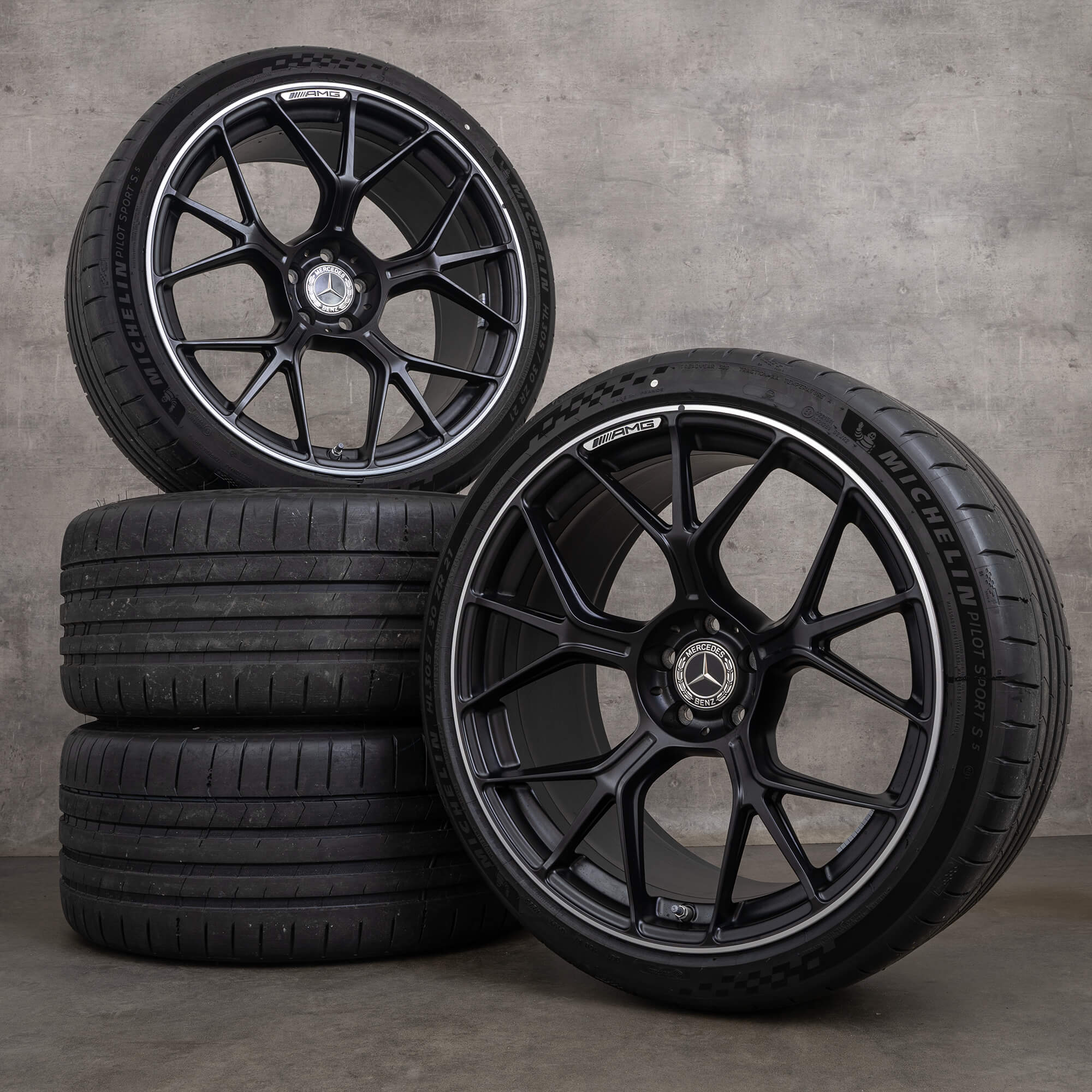 Äkta Mercedes Benz AMG GT 55 63 S E Performance PRO 4Matic+ fälgar 21 tum C192 sommarhjul A1924011300 A1924011400 svart matt glansig svarvad NY