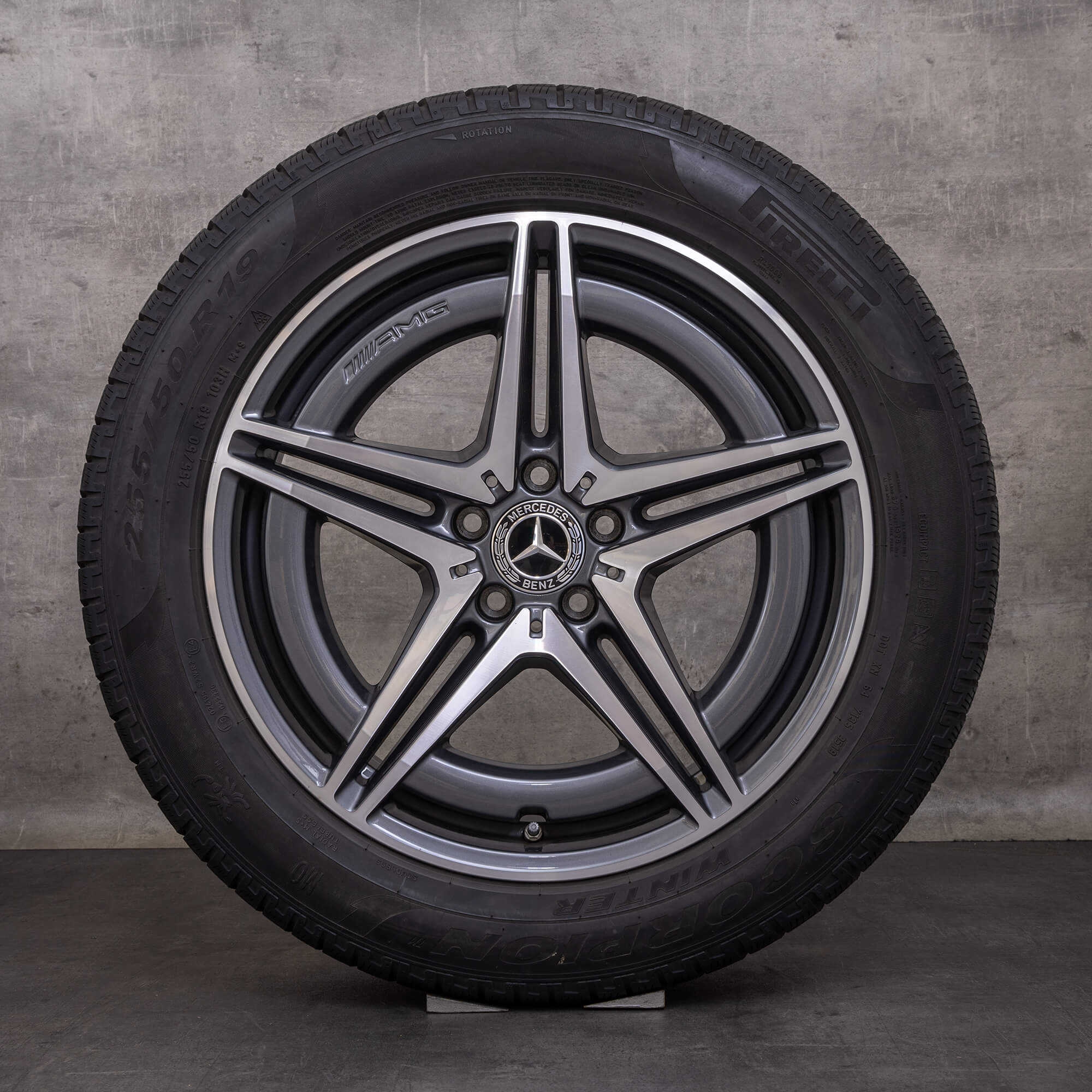 Original zimní pneu s disky Mercedes Benz EQC AMG 19" ráfky na auto N293 A2934011400 A2934010700 himalaya šedá lesklá soustružená