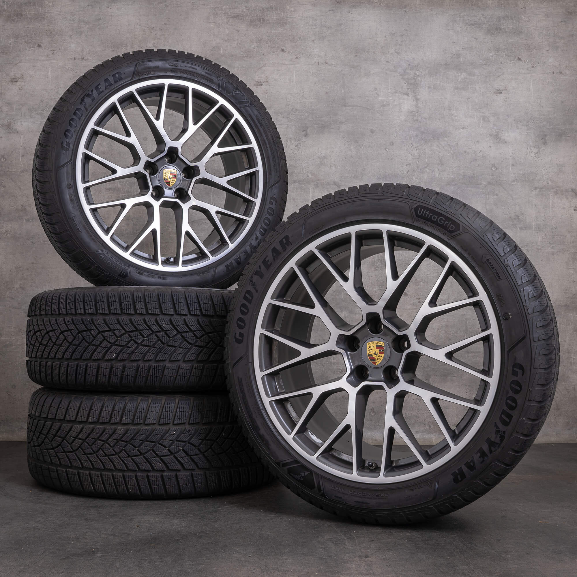 Originale Porsche Macan I vinterhjul 20 tommers felger 95B601025BP 95B601025BQ titan blank snudd