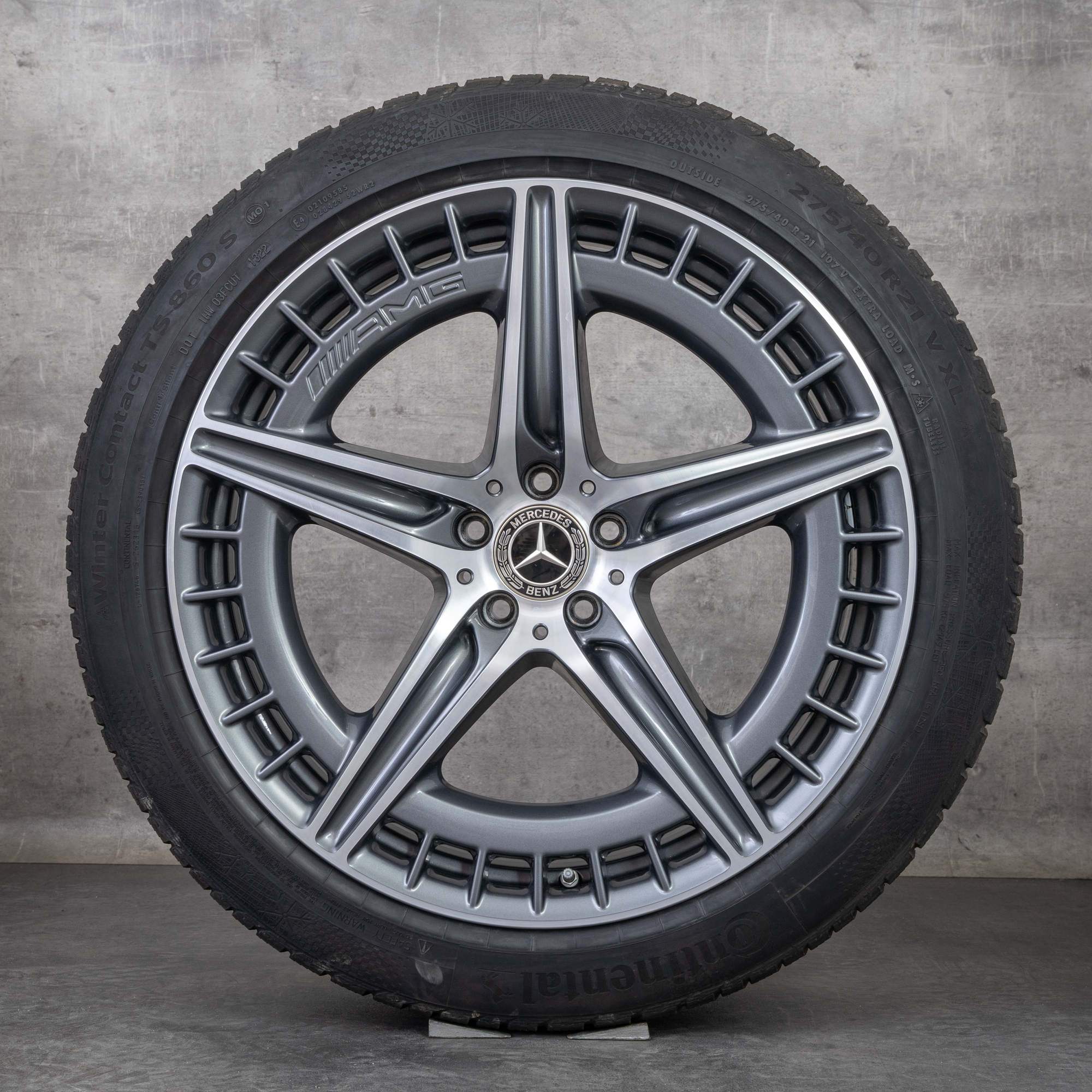Alkuperäiset Mercedes Benz EQS 53 AMG talvirenkaat 21 tuuman V297 vanteet A2974011600 himalajanharmaa kiillotettu