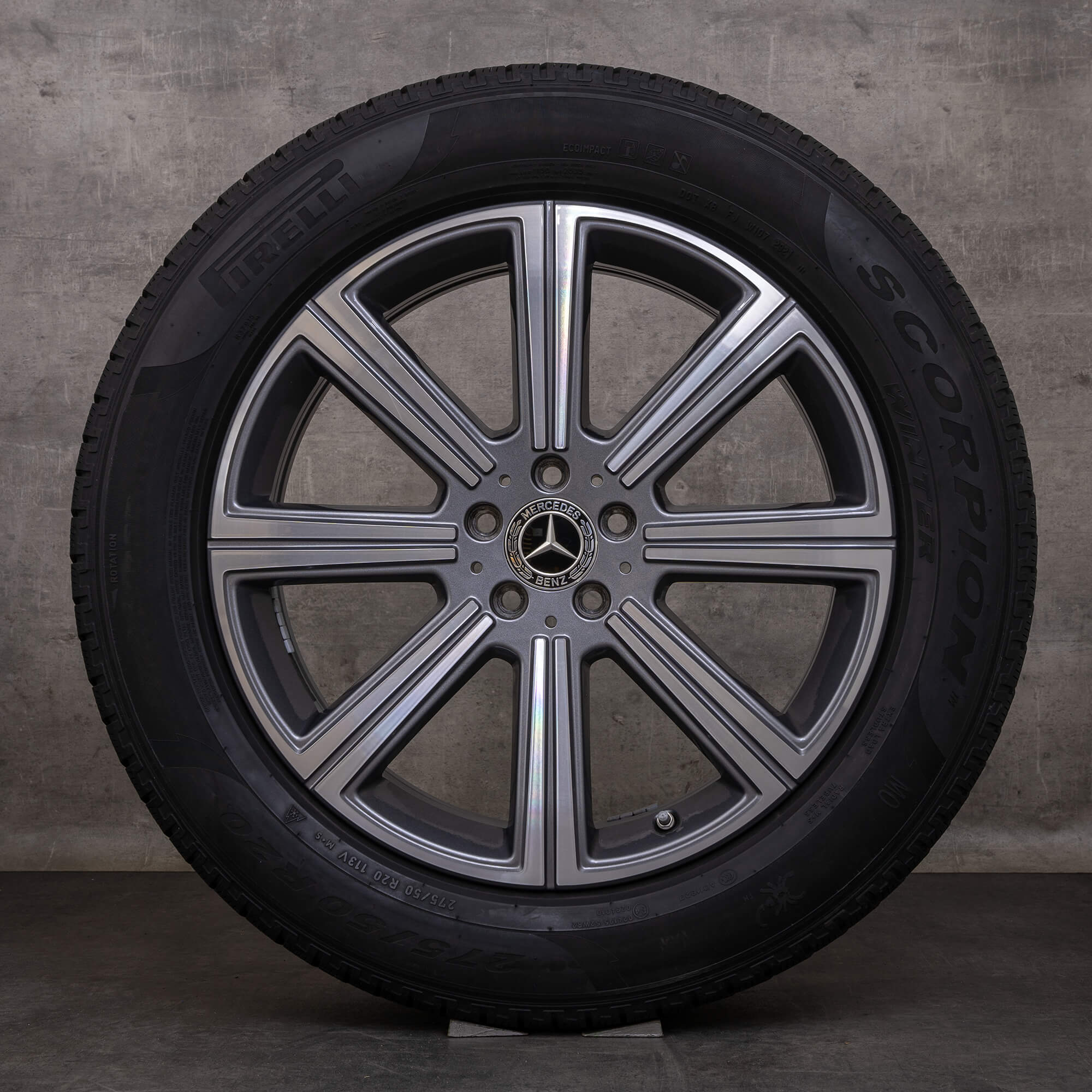 Original zimní pneu s disky Mercedes Benz GLS 20" X167 ráfky na auto A1674010900 himalaya šedá lesklá soustružená
