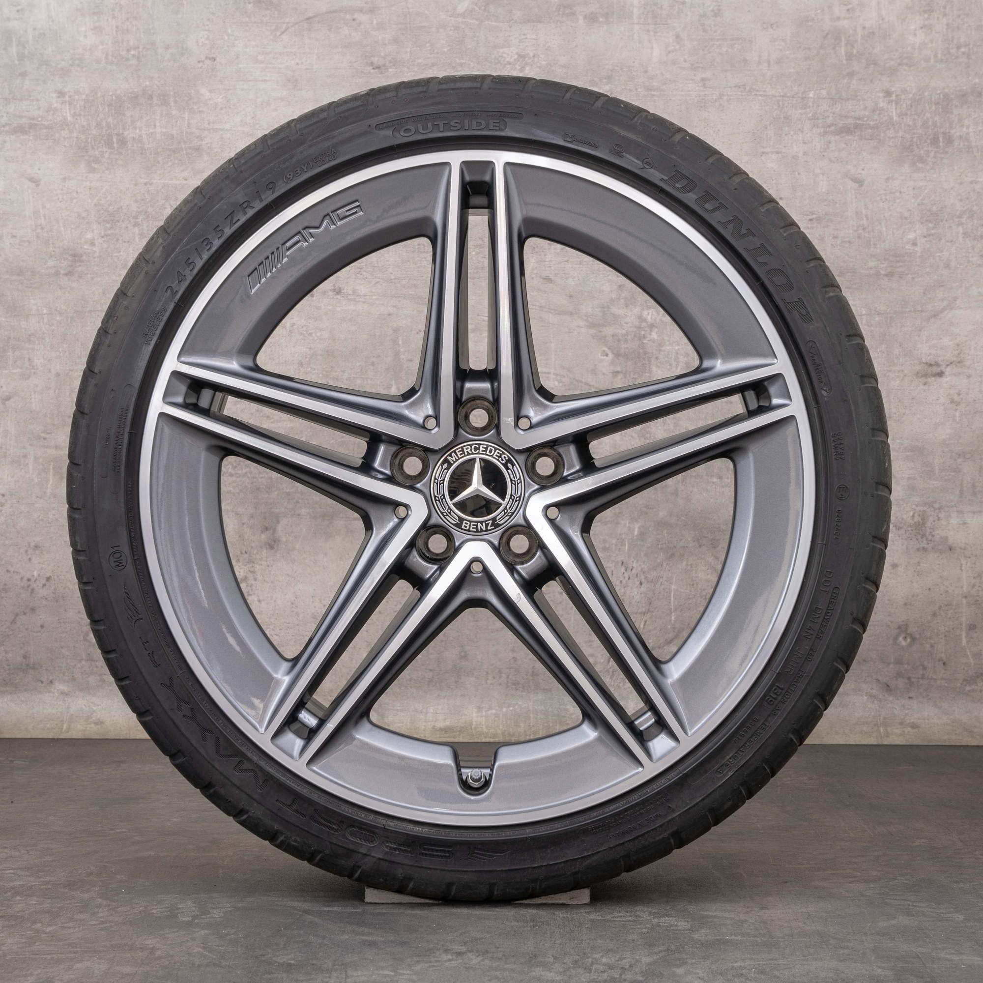 Oryginał Mercedes Benz Klasa C63 i S AMG felgi 19 cali W205 S205 koła letnie A2054010501 A2054010601 himalaya szary polerowane