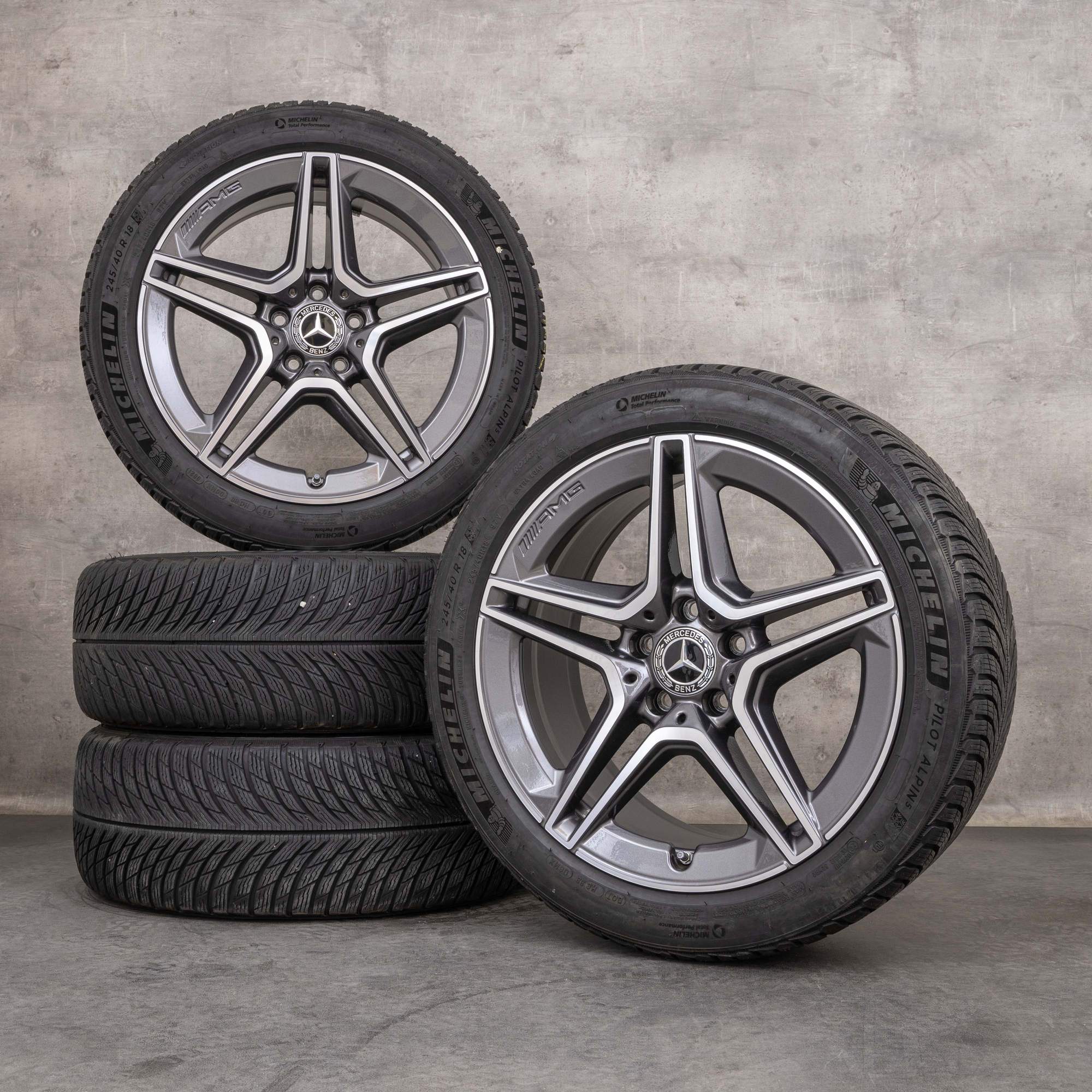 Alkuperäiset Mercedes Benz AMG C43 talvirenkaat 18 tuuman 205 vanteet A2054019900 A2054019600 himalajanharmaa kiillotettu