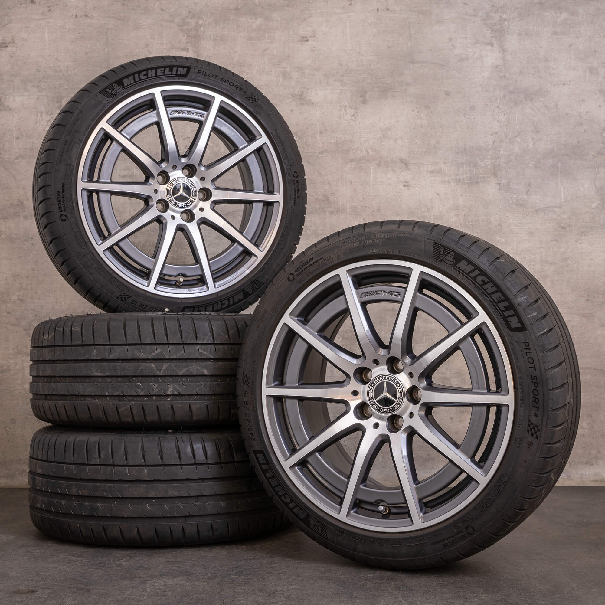 Orijinal Mercedes Benz A-Serisi A 45 CLA AMG jantlar 18 inç W177 V177 C118 X118 yaz jant lastik A1774012100 himalaya gri parlak tornalanmış