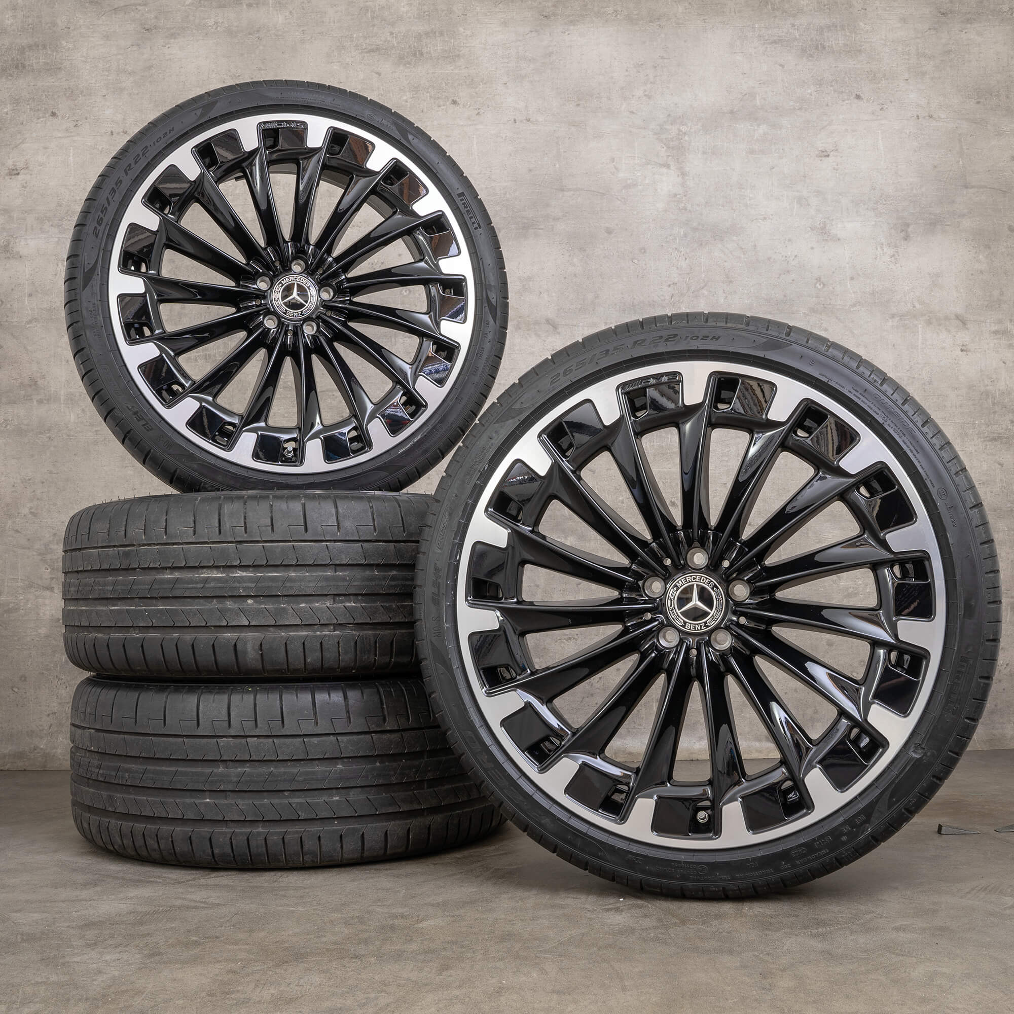 Originele AMG Mercedes Benz EQE X294 SUV zomerwielen 22 inch velgen zwart hoogglans gedraaide zomerbanden