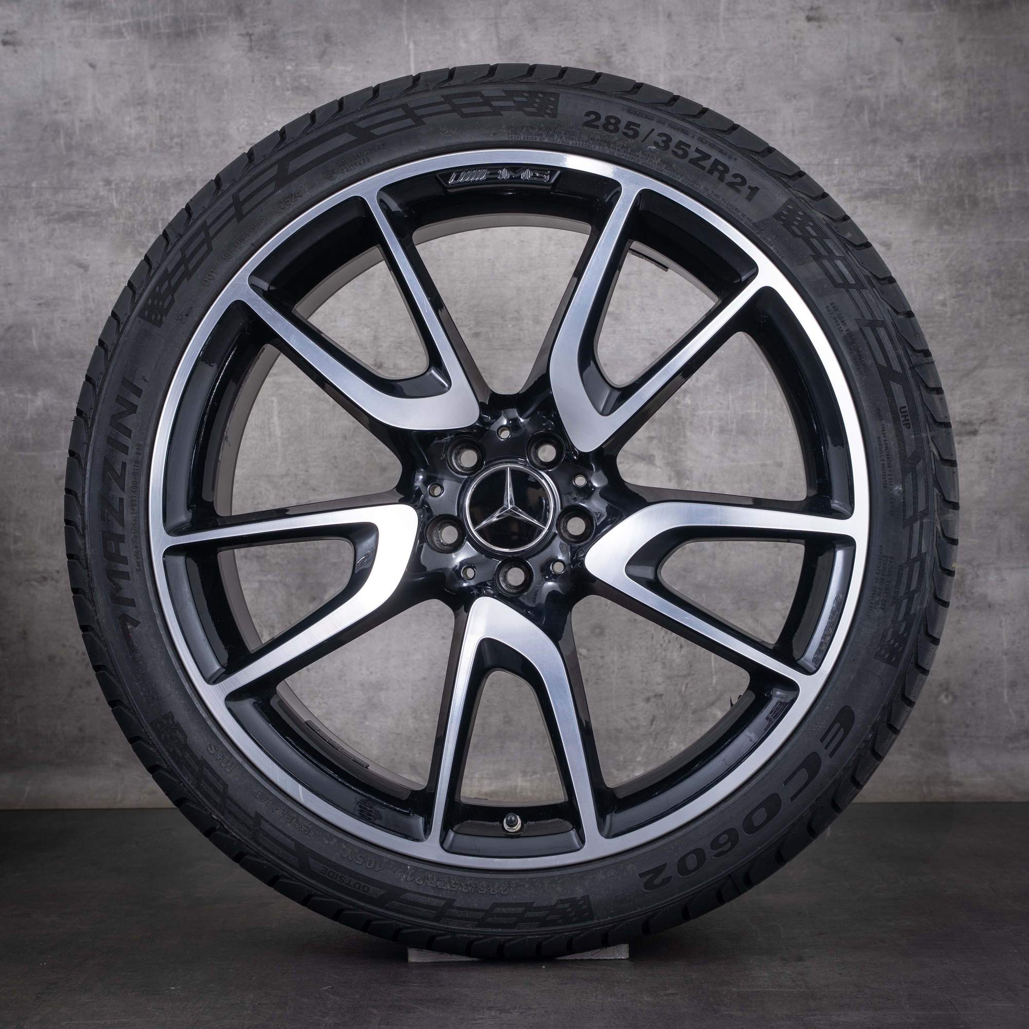 Jante originale Mercedes-Benz GLC 43 AMG de 21 inci X253, roți de vară A2534012000 A2534012800 negre diamantate la suprafața frontală