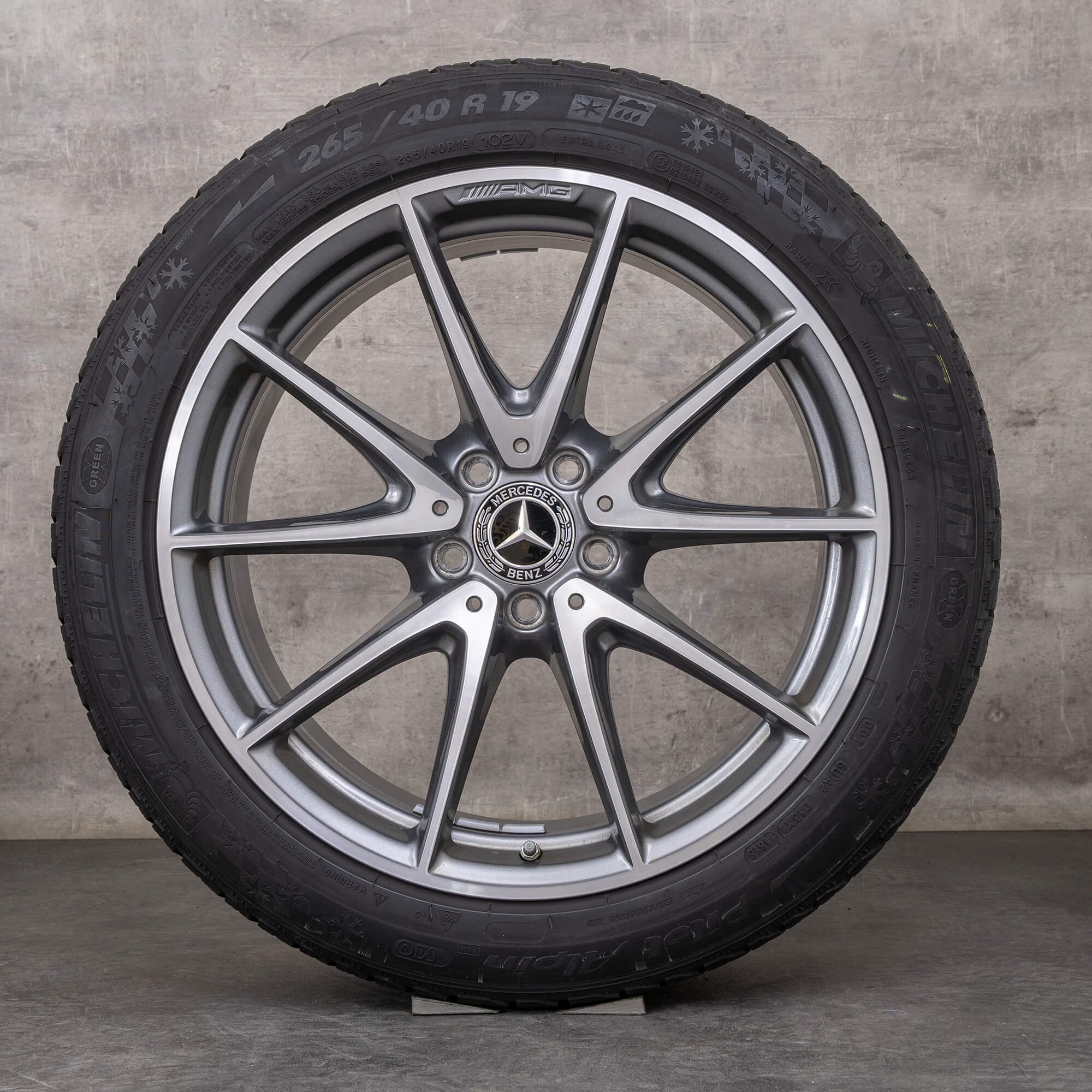 Oryginał Mercedes Benz Klasa E E63 & S AMG koła zimowe 19 cali W213 S213 felgi A2134012600 A2134014600 himalaya szary Polerowane