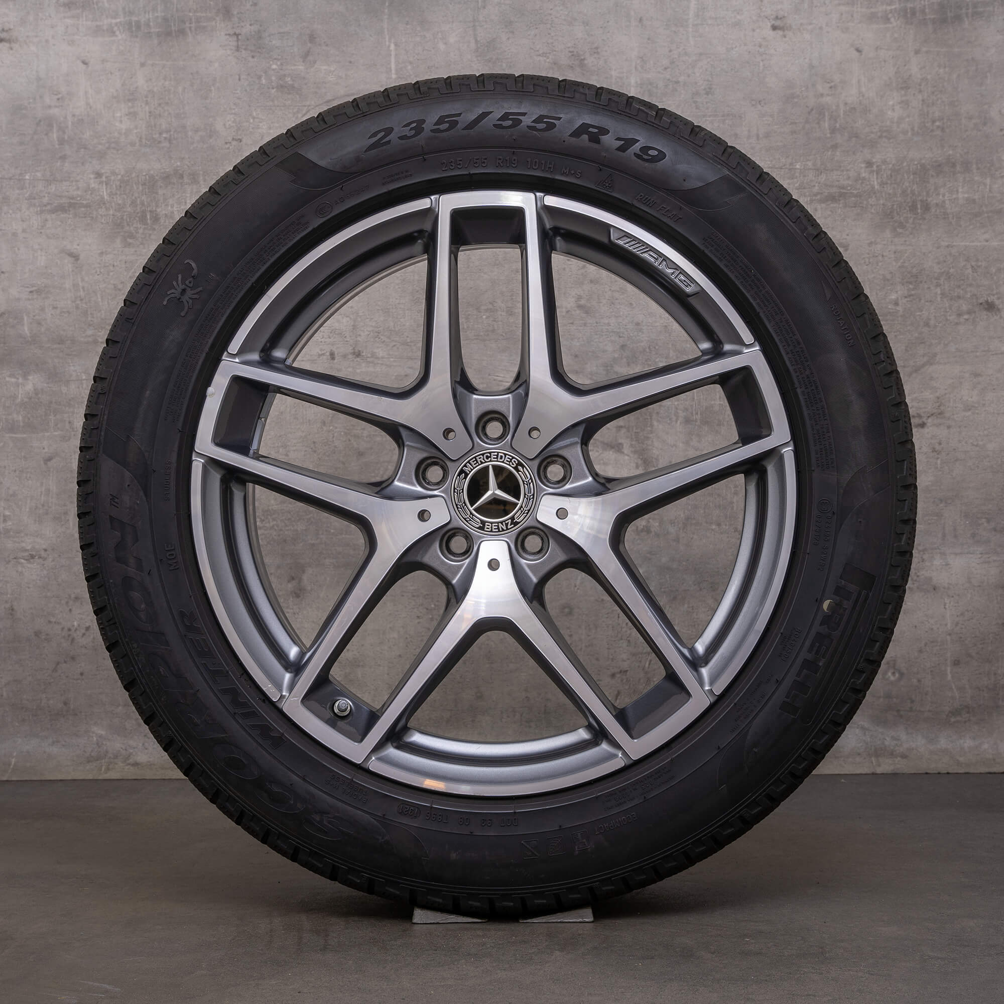 Orijinal Mercedes Benz GLC & 43 AMG Winterrder 19 inç C253 X253 jantlar A2534011800 himalaya gri parlak tornalanmış