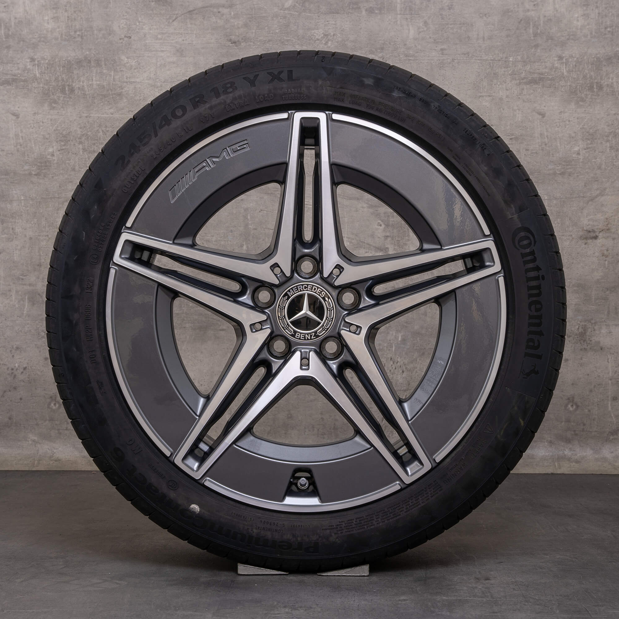 OEM Mercedes Benz C-Class 18 inch AMG rims W206 S206 summer tires A2064011700 A2064011800 himalaya grey glossy turned