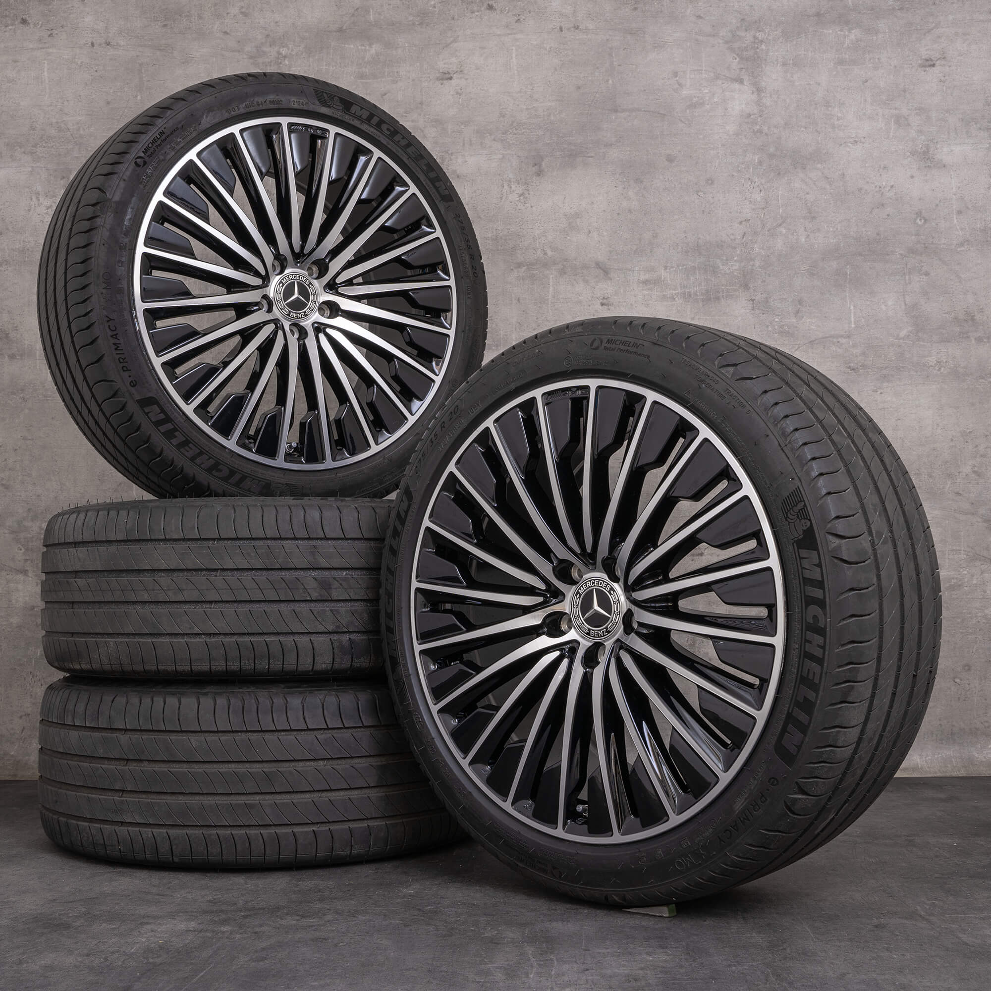 Originale Mercedes Benz E-Klasse AMG sommerhjul 20 tommer W214 S214 fælge A2144010500 A2144010600 sort blank drejet