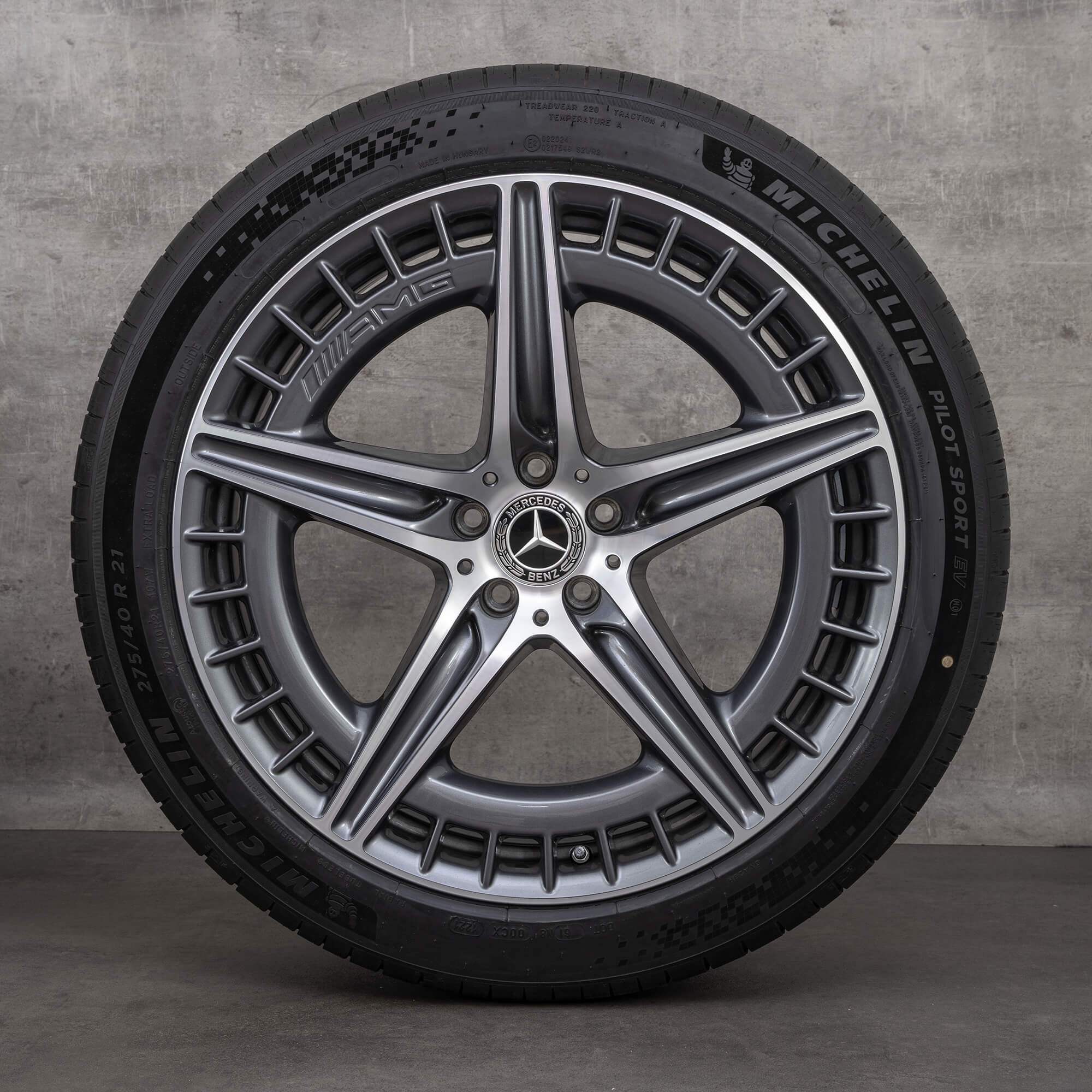 Original Mercedes Benz EQS 53 AMG vinterhjul 21 tum V297 fälgar A2974011600 himalaya grå glansig vänd NY