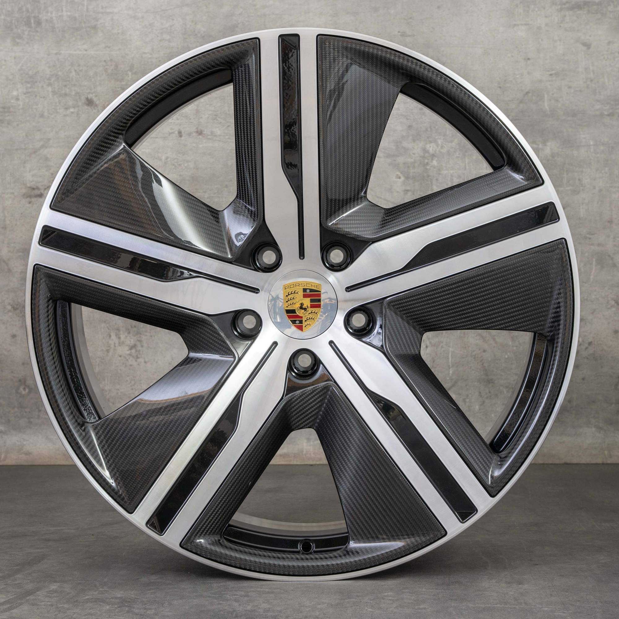 OEM Porsche Macan Electric Rims 22 inch Carbon 95C601025AH AJ 95C601025AK AL Exclusive Design black polisched NEW