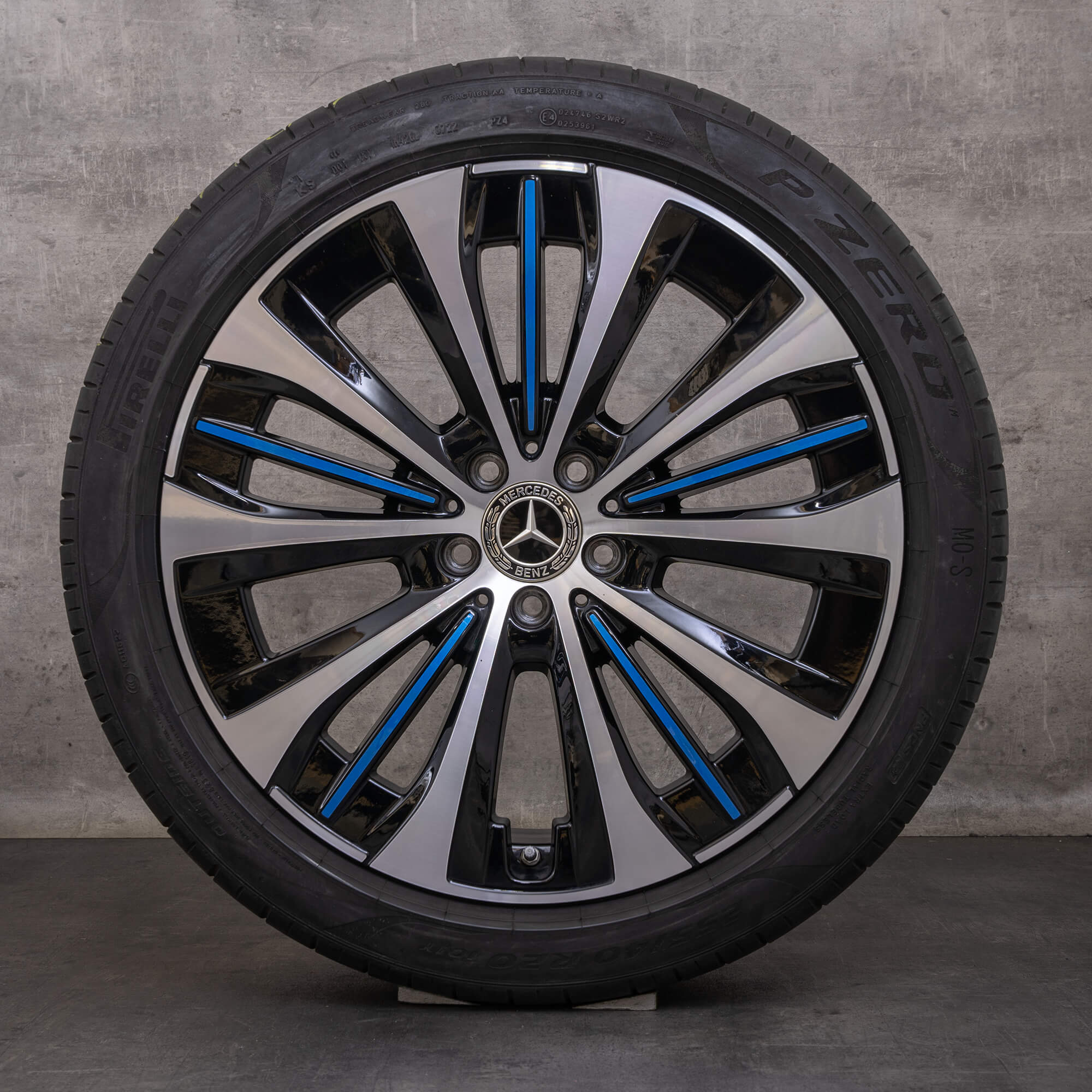 Orijinal Mercedes Benz EQE jantlar 20 inç V295 sedan yaz jant lastik A2954011800 siyah mavi parlak tornalı