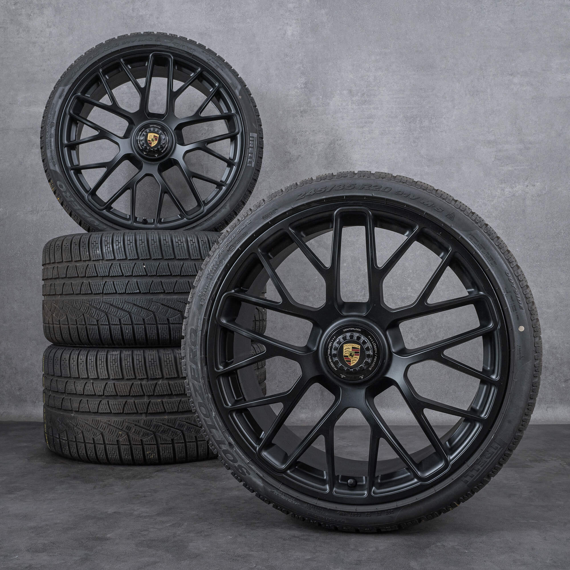 Originele Porsche velgen 20 inch 991 4 GTS zwart mat winterbanden winterwielen