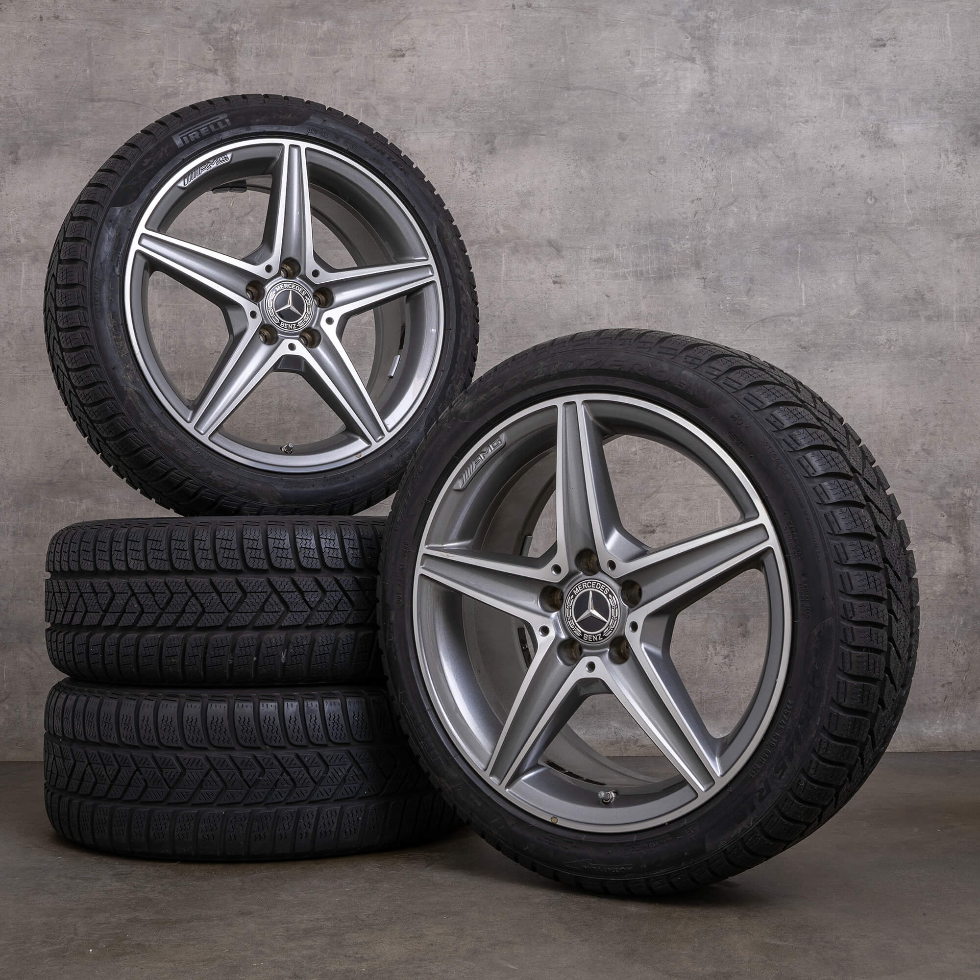 Autentico Mercedes Benz Classe C AMG pneumatici invernali 18 pollici W205 S205 C205 A205 cerchi A2054011100 himalaya grigio lucido tornito