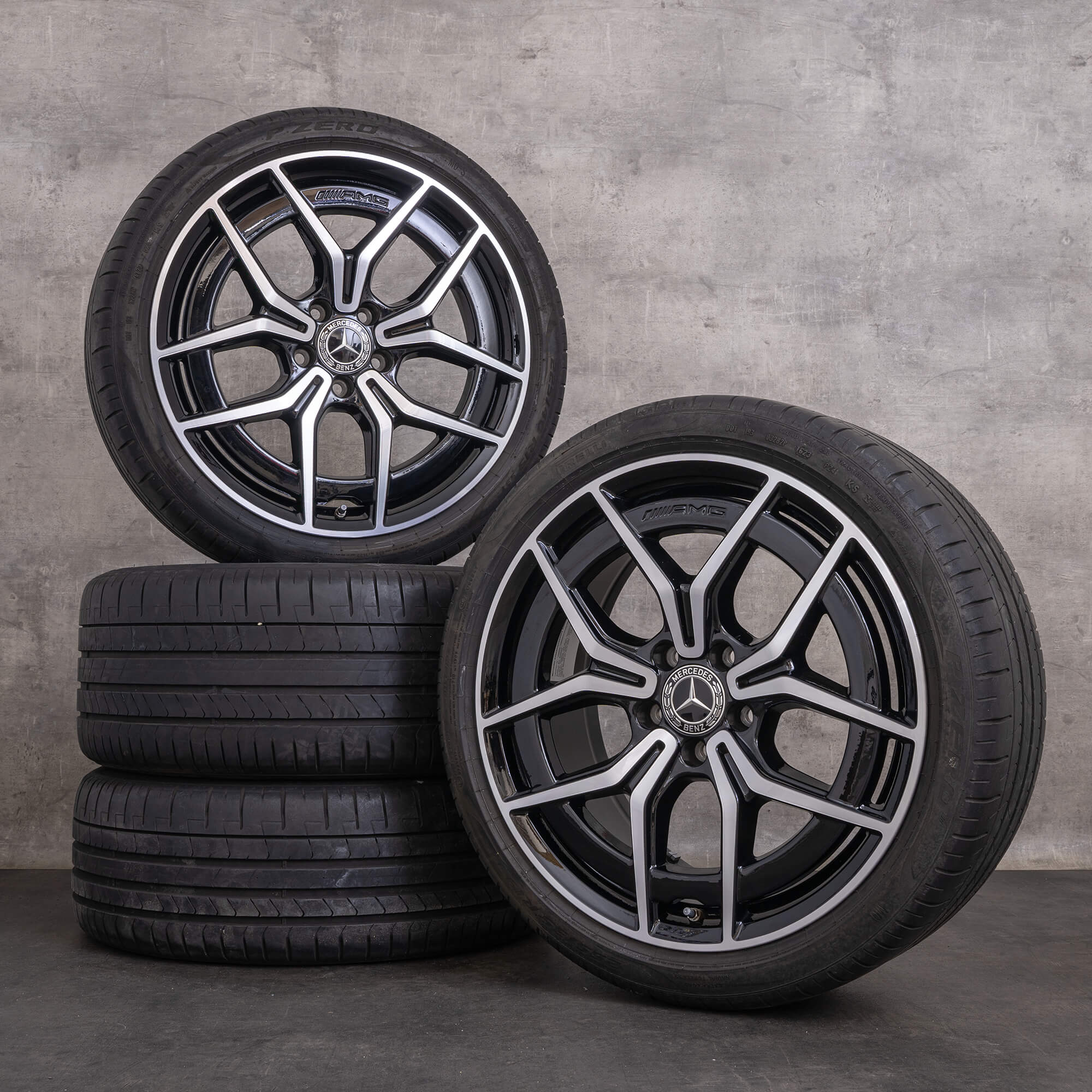 Original Mercedes Benz C-Klasse AMG Felgen 19 Zoll W206 S206 Sommerräder A2064016700 A2064016800 schwarz glanzgedreht