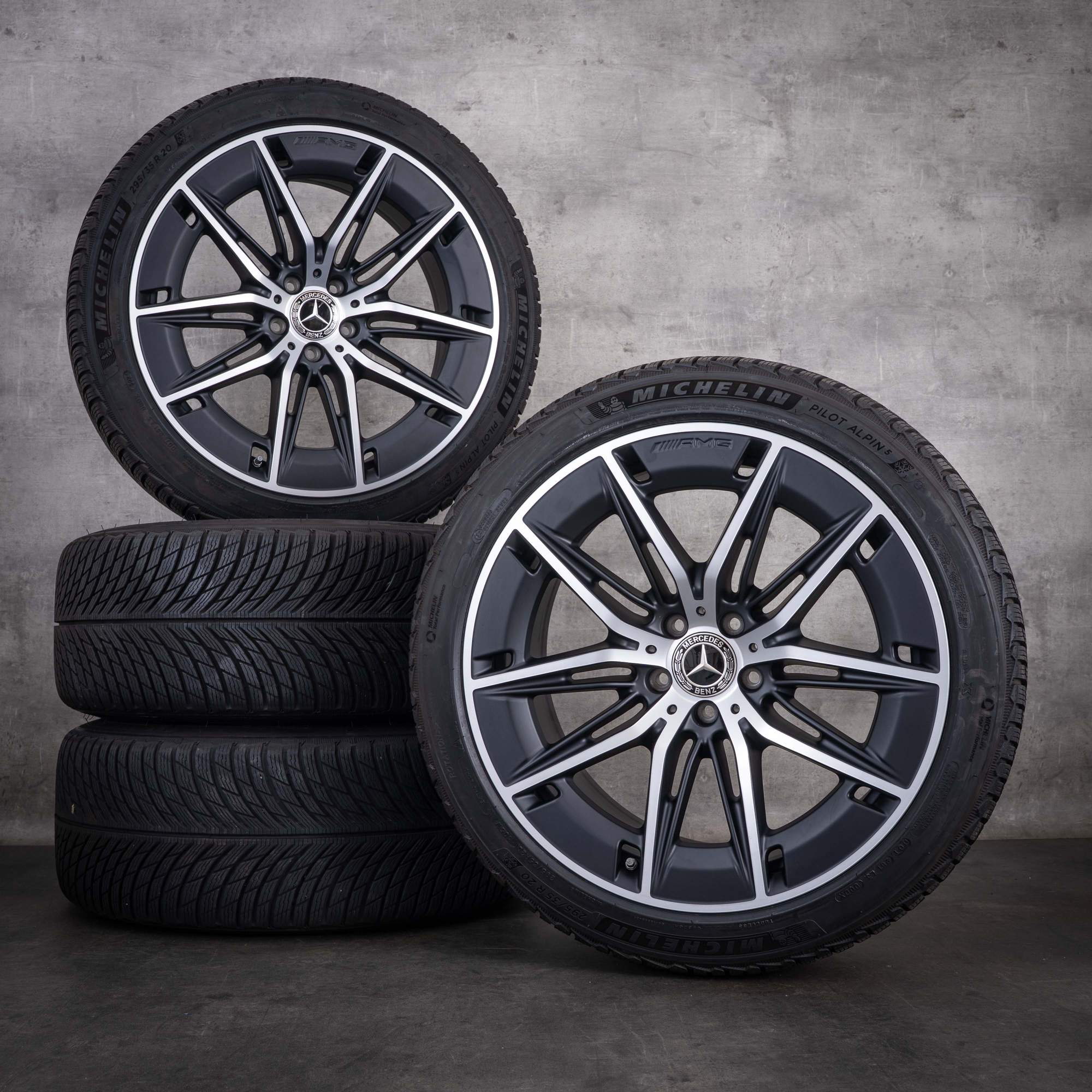 Original Mercedes Benz E-Klasse E53 AMG Hybrid  Winterräder 20 Zoll W214 S214 Felgen A2144011100 A2144011200 schwarz matt front glanzgedreht