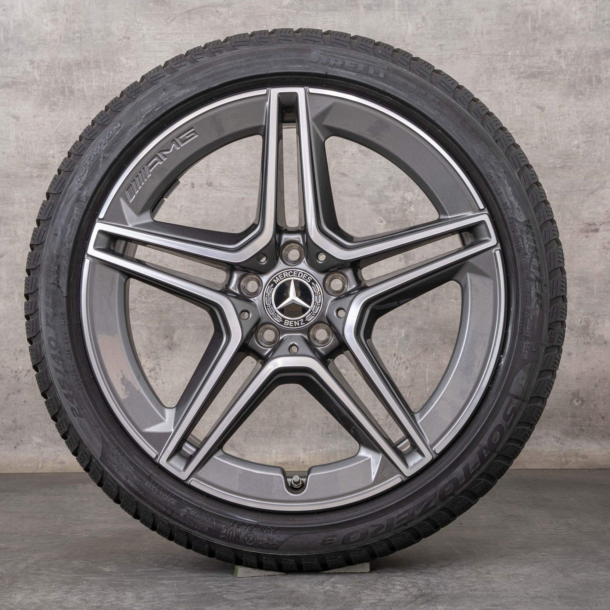 Originale Mercedes Benz CLS AMG vinterdæk med fælge 19 tommer C257 A2574011500 himalaya grey poleret