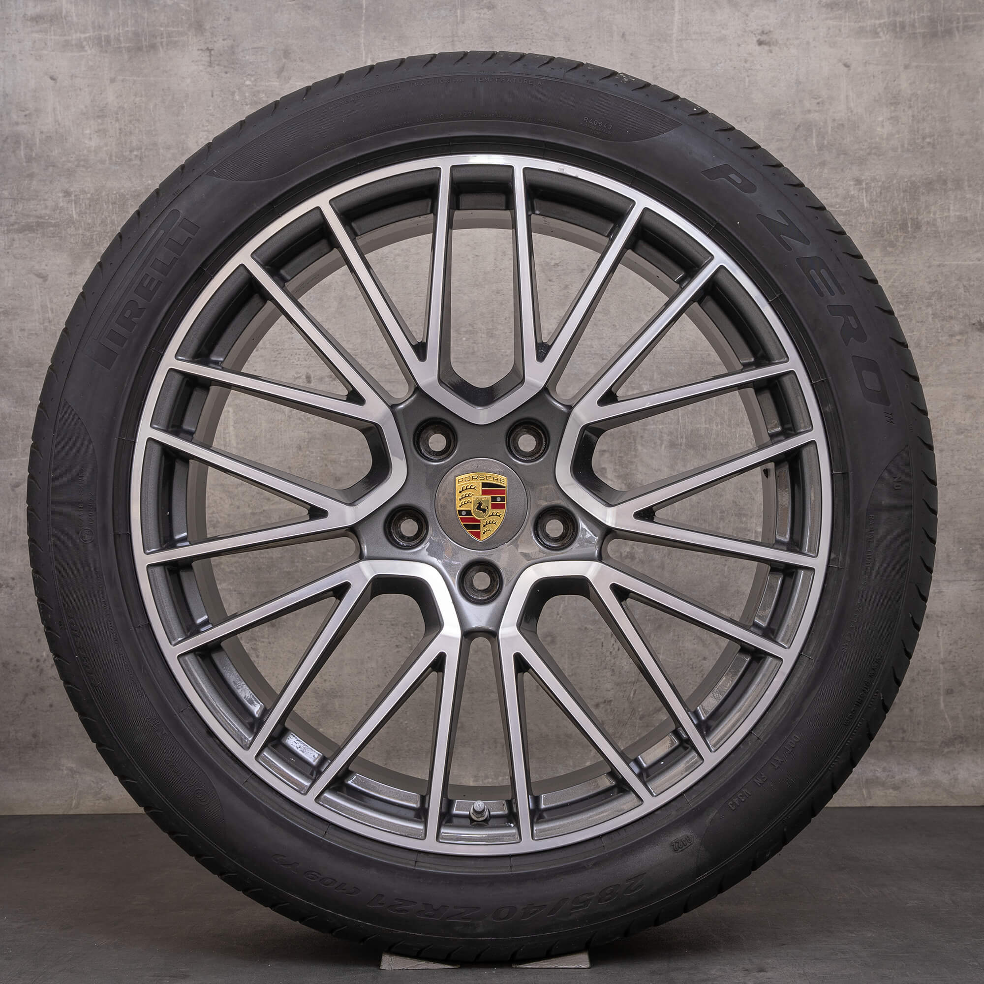 Originele Porsche Cayenne velgen 21 inch Turbo GTS Sommerrder RS Spyder 9Y0601025K 9Y0601025L titanium glans gedraaid