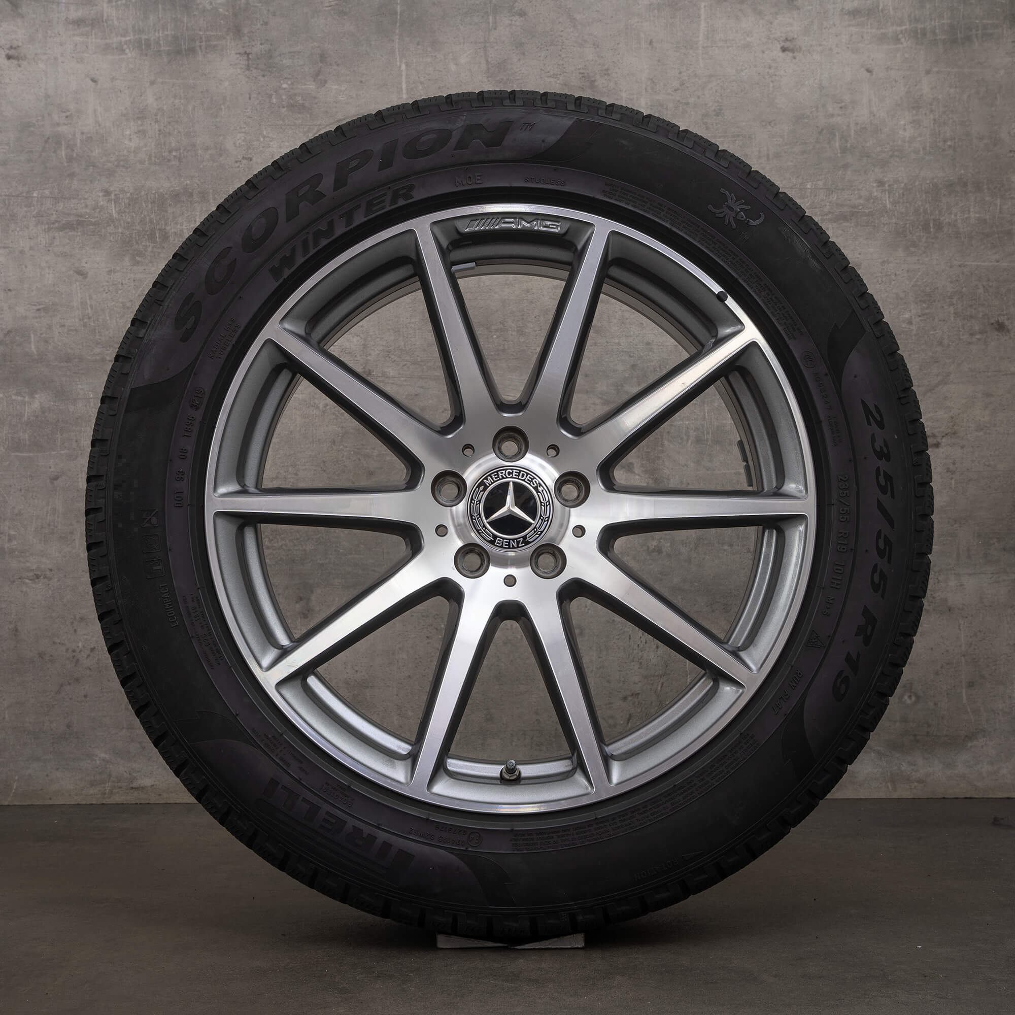 Originale AMG Mercedes Benz GLC 63 S vinterdæk 19 tommer C253 X253 fælge A2534013400 himalaya grey glossy turned