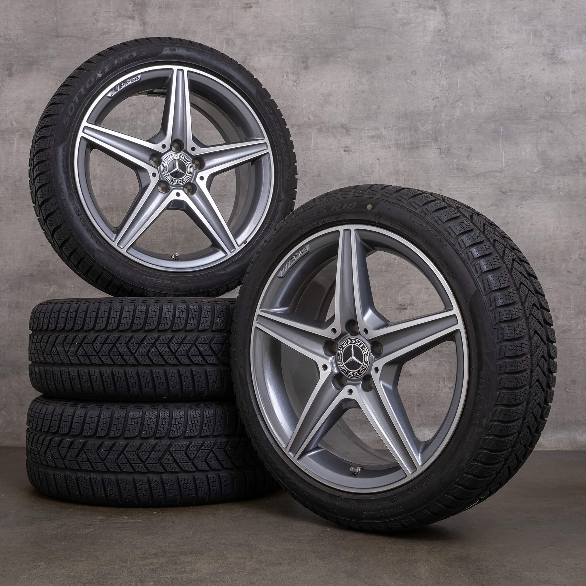 Genuine Mercedes Benz Classe C AMG inverno ruote 18 pollici W205 S205 C205 A205 cerchi A2054011100 himalaya grigio lucido tornito