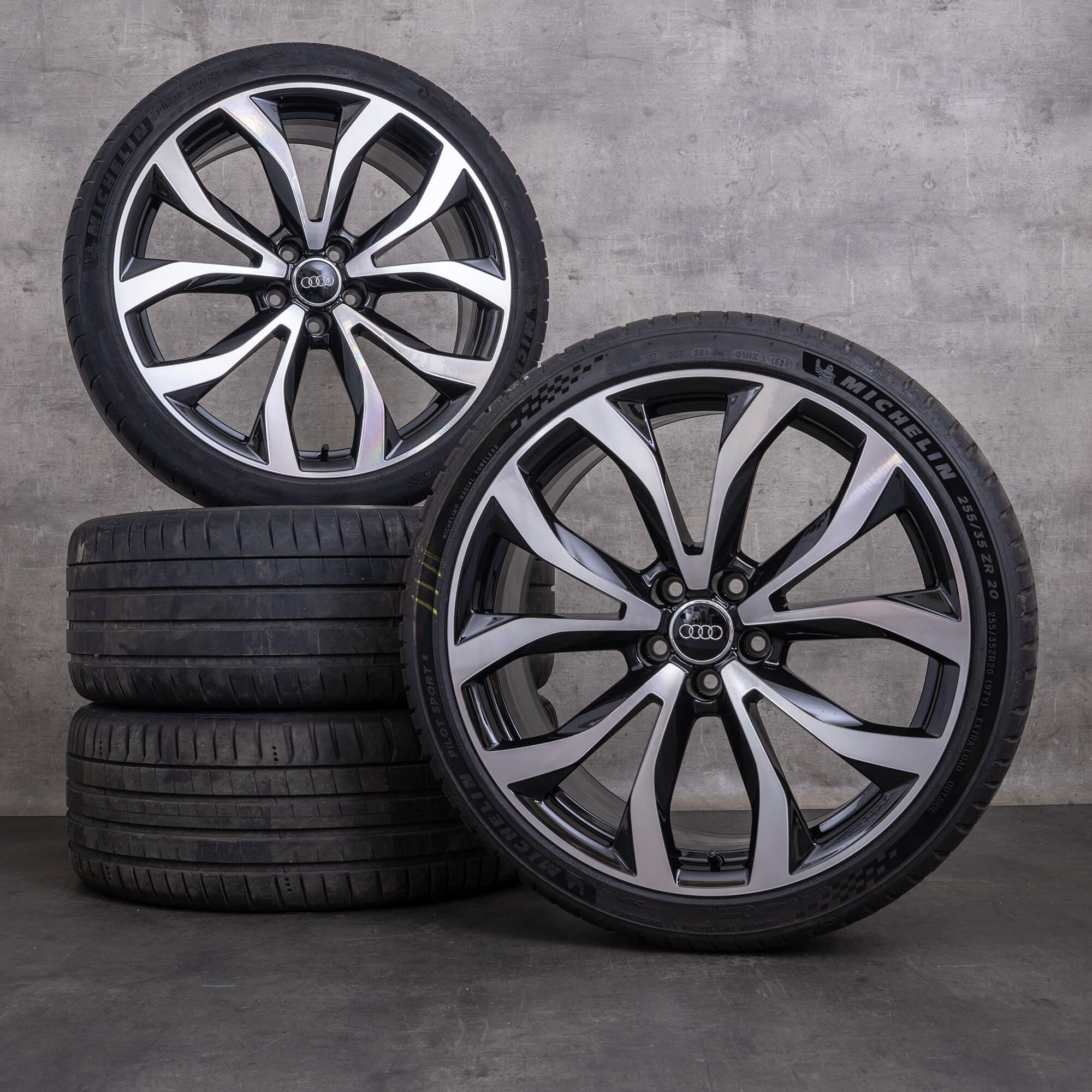 Original Audi A6 S6 20 tum 4G C7 fälgar sommardäck 4G0601025G svart glänsande sommarhjul