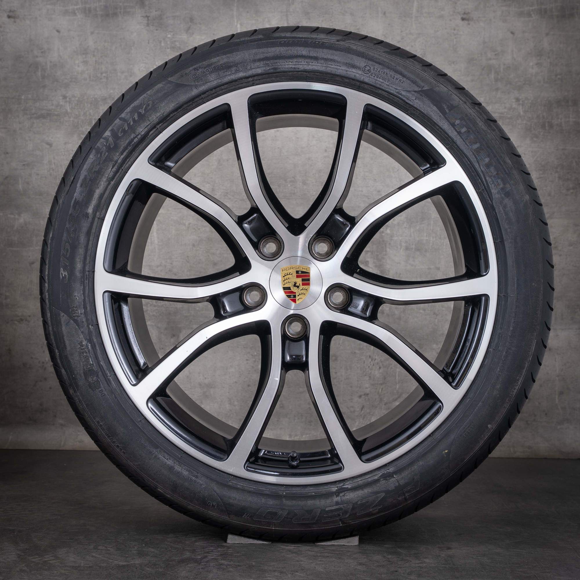 Oryginalne felgi Porsche Cayenne 21 cali 9YA E3 – koła letnie 9Y0601025P 9Y0601025Q, ekskluzywny wzór, czarne, Polerowane na wysoki połysk