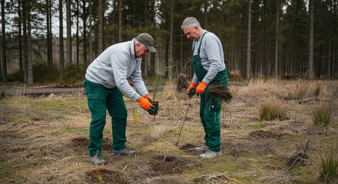Zwei Männer pflanzen Bäume