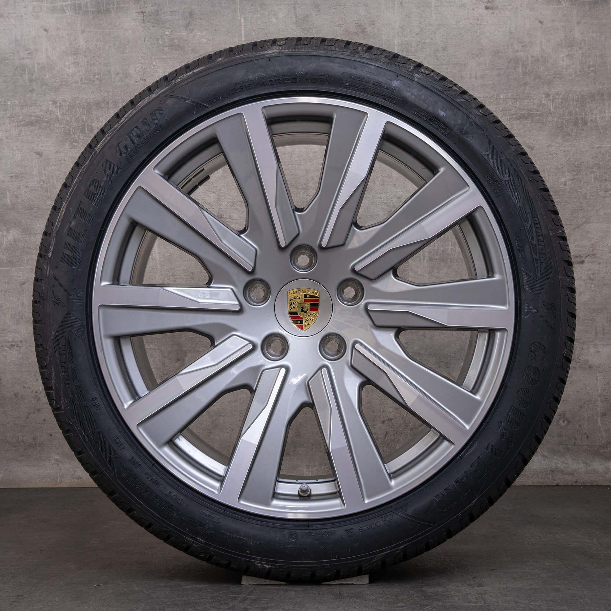 OEM Porsche Taycan snow tire packages 20 inch 9J1 II Rims 9J1601025L 9J1601025M platinum silver glossy turned