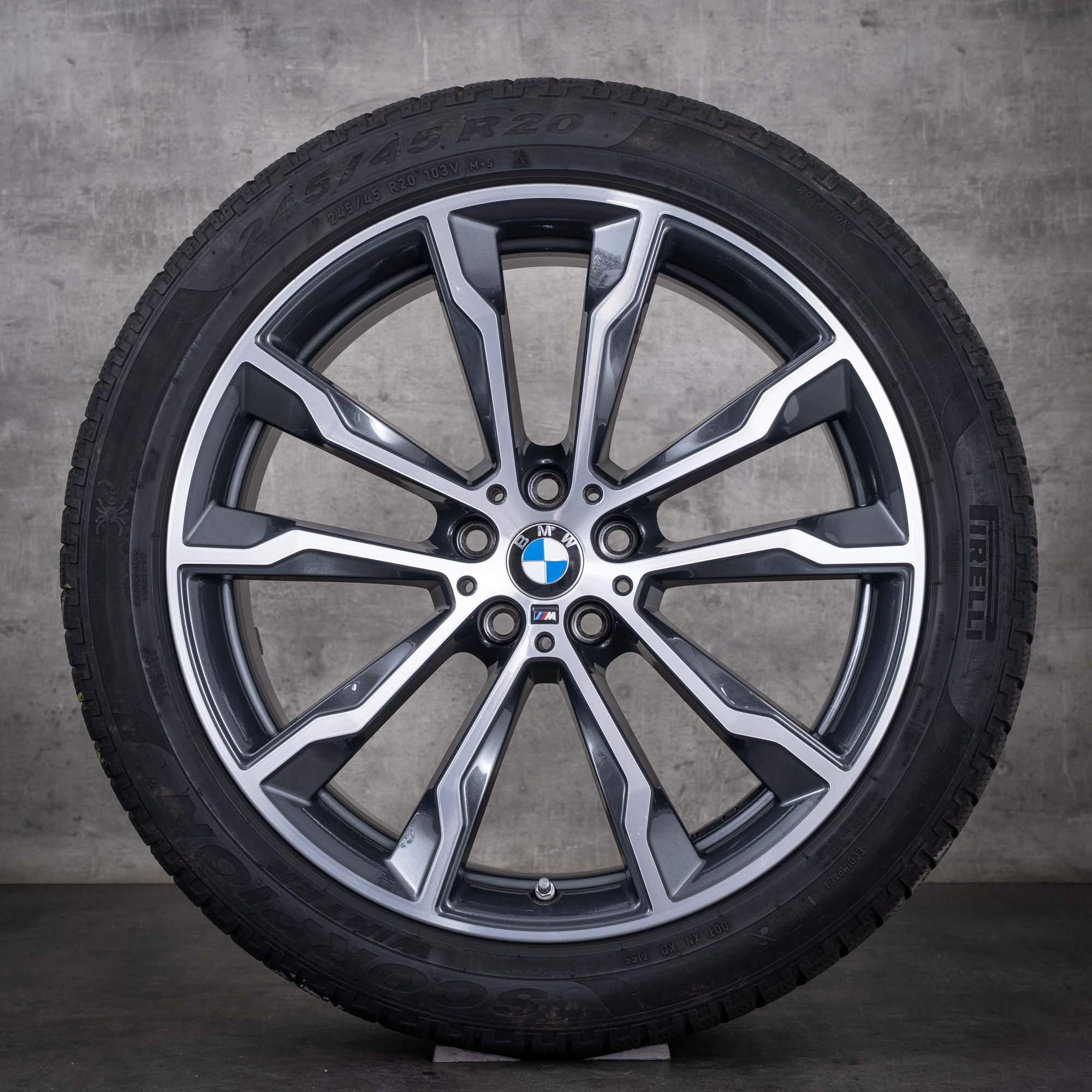 Orijinal BMW X3 X4 kış lastikleri 20 inç G01 G02 jantlar Styling 699 M 8010265 8010269 himalaya grey elmas kesim