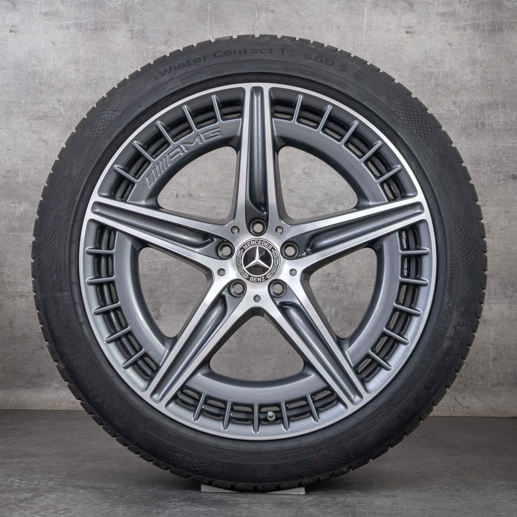 Alkuperäiset Mercedes Benz EQS 53 AMG talvirenkaat 21 tuuman V297 vanteet A2974011600 himalajanharmaa kiillotettu