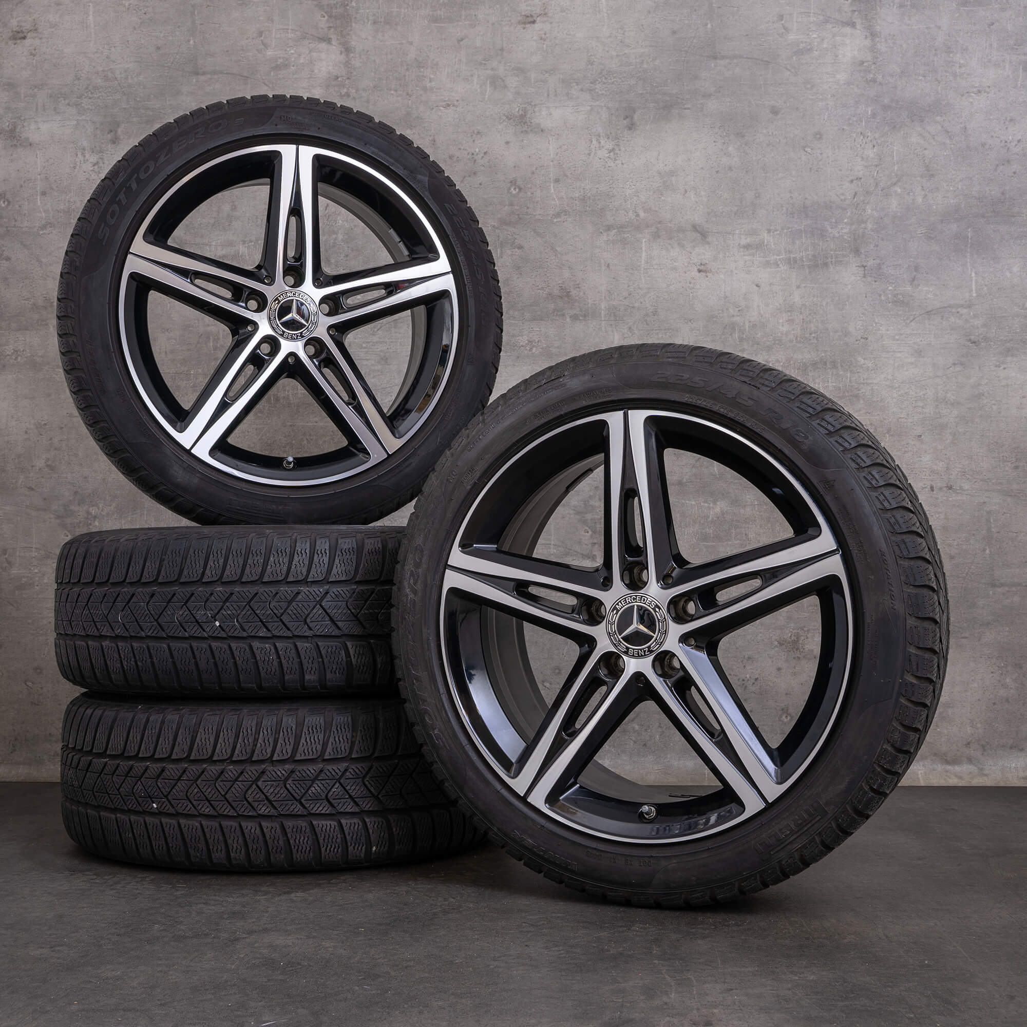 Orijinal Mercedes Benz A B Sınıfı CLA AMG kış jant lastik 18 inç W177 V177 W247 W118 X118 C118 jantlar A1774010700 siyah parlak tornalanmış