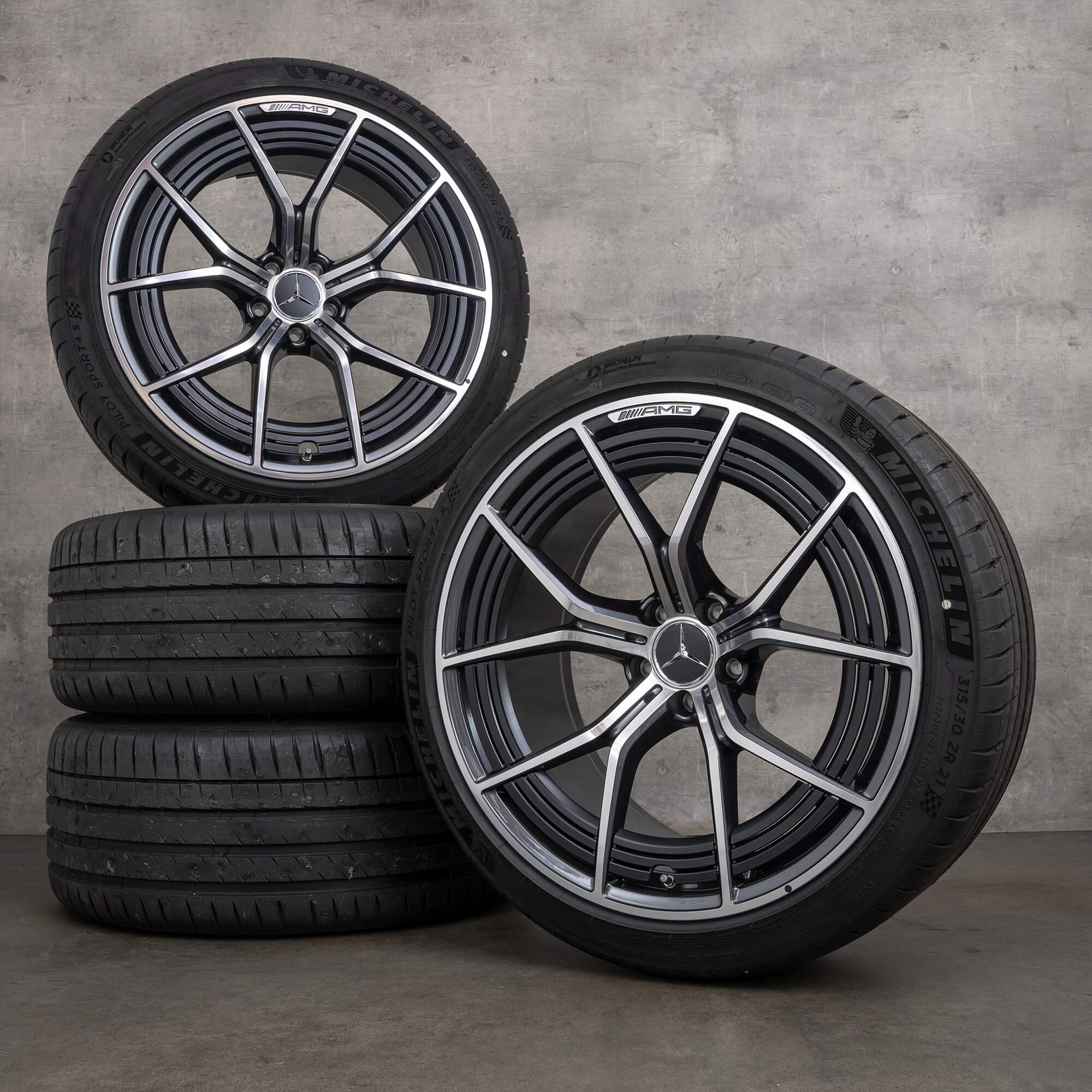 Originální disky AMG Mercedes Benz GT 43 53 63 & S 4Matic+ E Performance 21" X290 4-dveřová letni alu kola A2904011600 A2904011700 himalaya šedá lesklá soustružená NOVÁ
