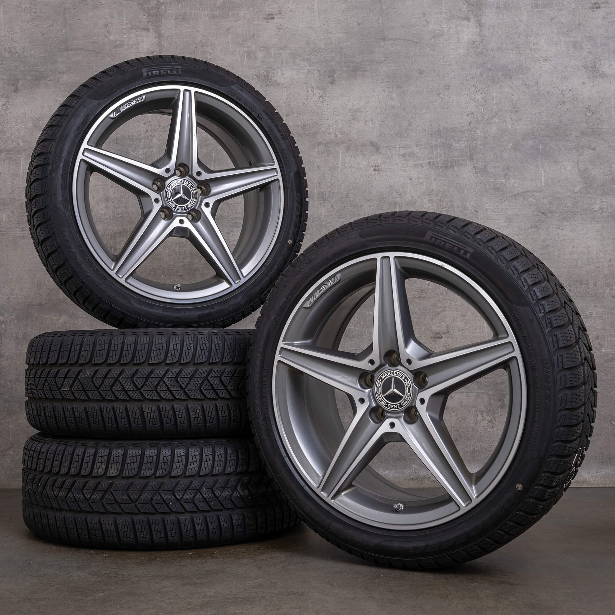 Originální zimni alu kola Mercedes Benz třídy C AMG 18" W205 S205 C205 A205 ráfky A2054011100 himalaya šedé lesklé soustružené
