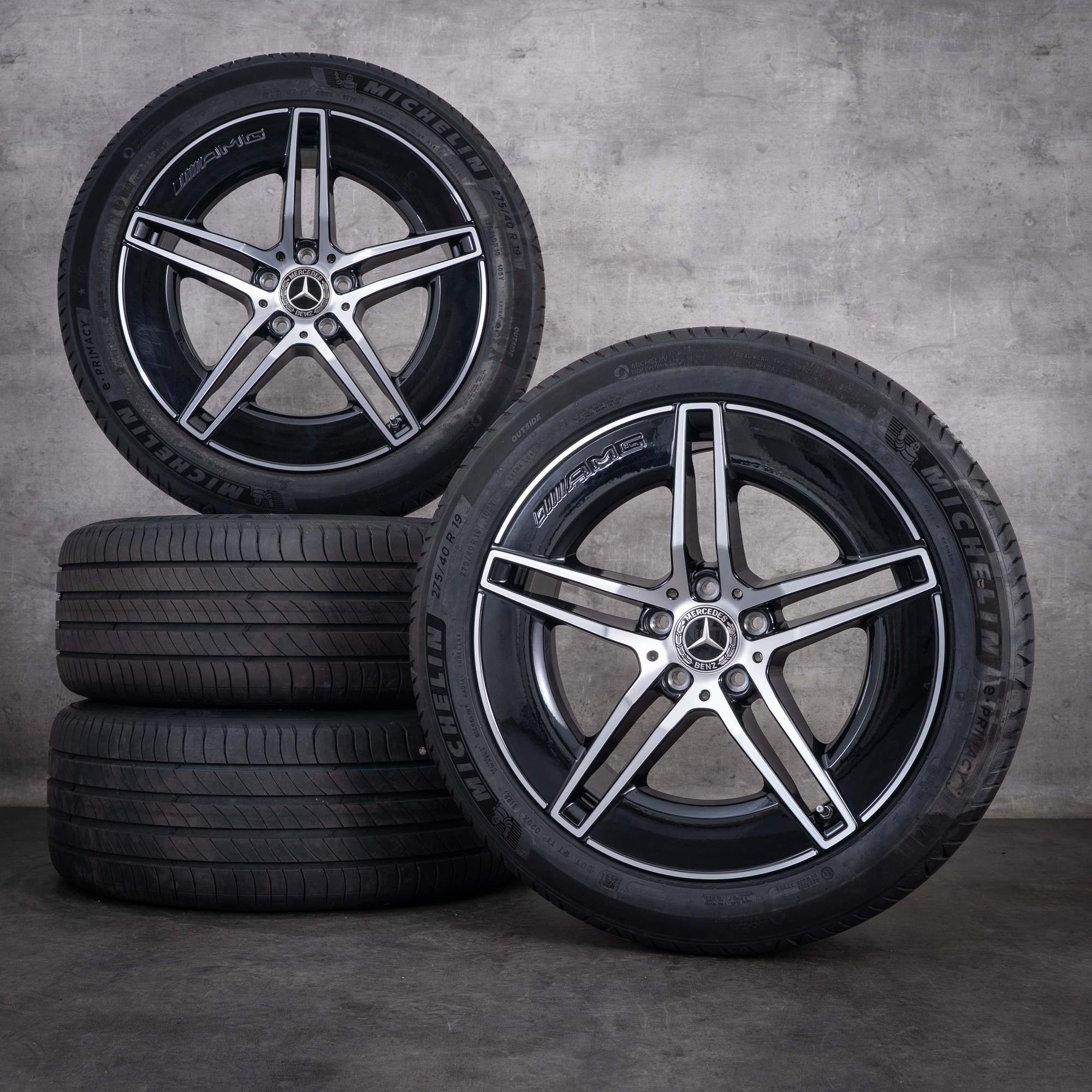 Original Mercedes Benz E-Klasse AMG Felgen 19 Zoll W214 S214 Sommerräder A2144010300 A2144010400 schwarz glanzgedreht