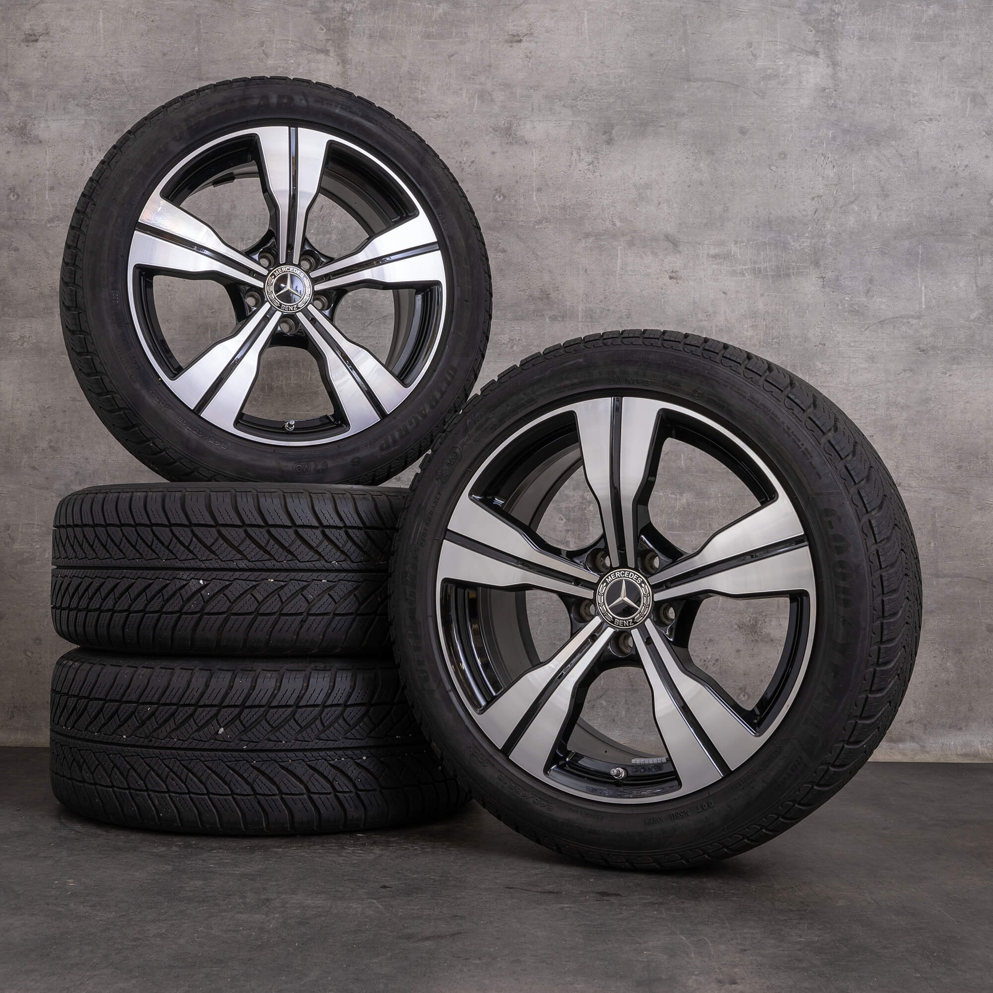 OEM Mercedes Benz C-Class snow tire packages 18 inch All Tarrain X206 Rims A2064014000 black glossy turned
