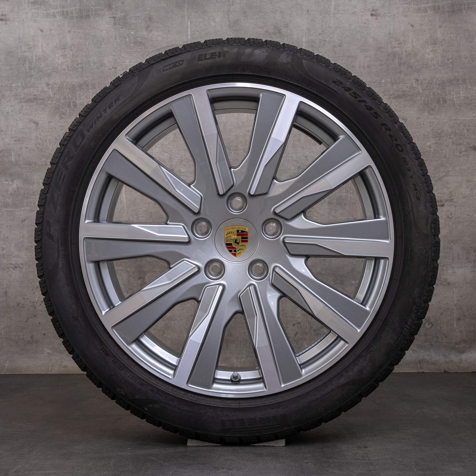 Oryginalne koła zimowe Porsche Taycan 20 cali 9J1 felgi 9J1601025CT 9J1601025DA platynowe srebrne polerowane