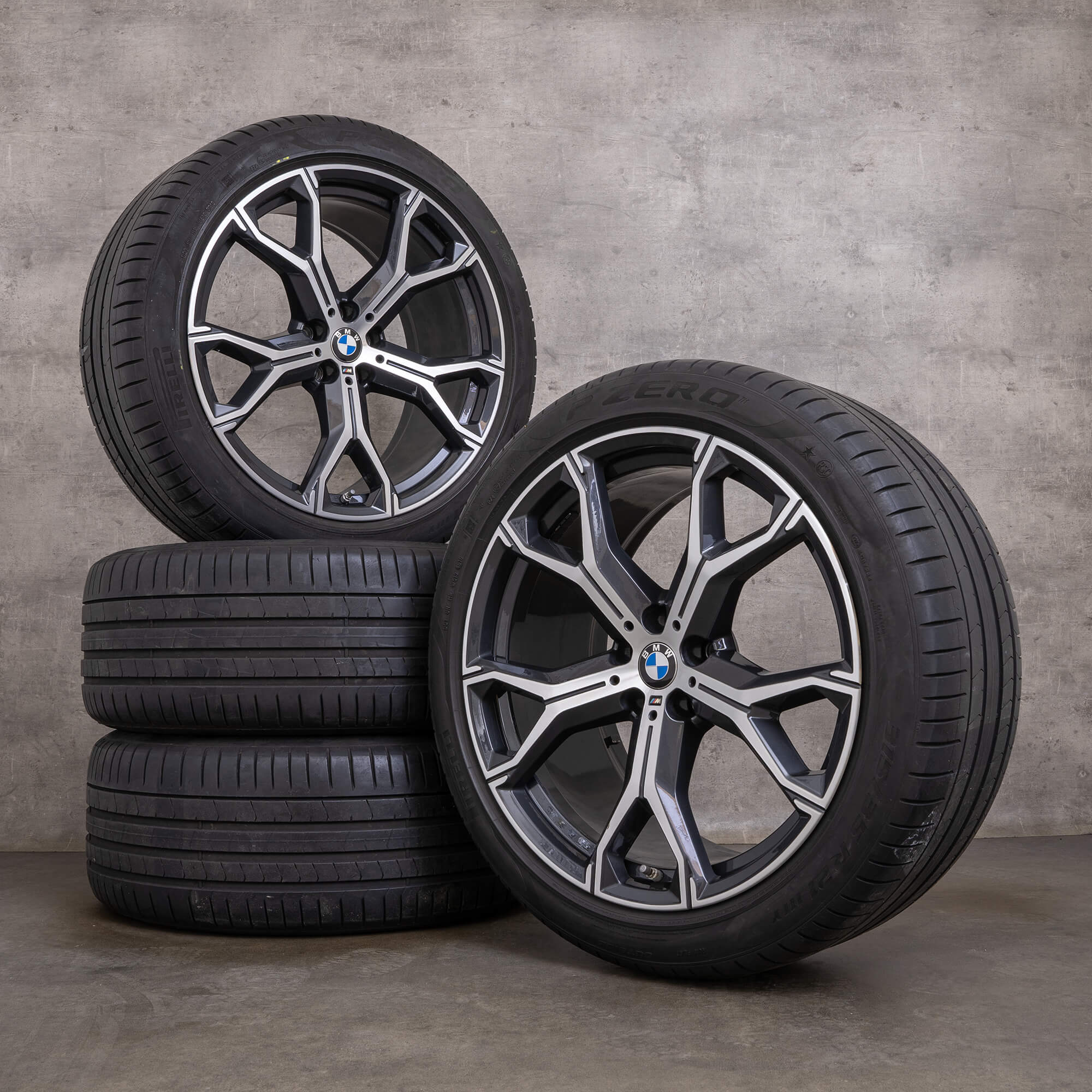 Originale BMW X5 X6 fælge 21 tommer G05 G06 sommerhjul styling 741 M 8071998 8071999 orbit grey front polish